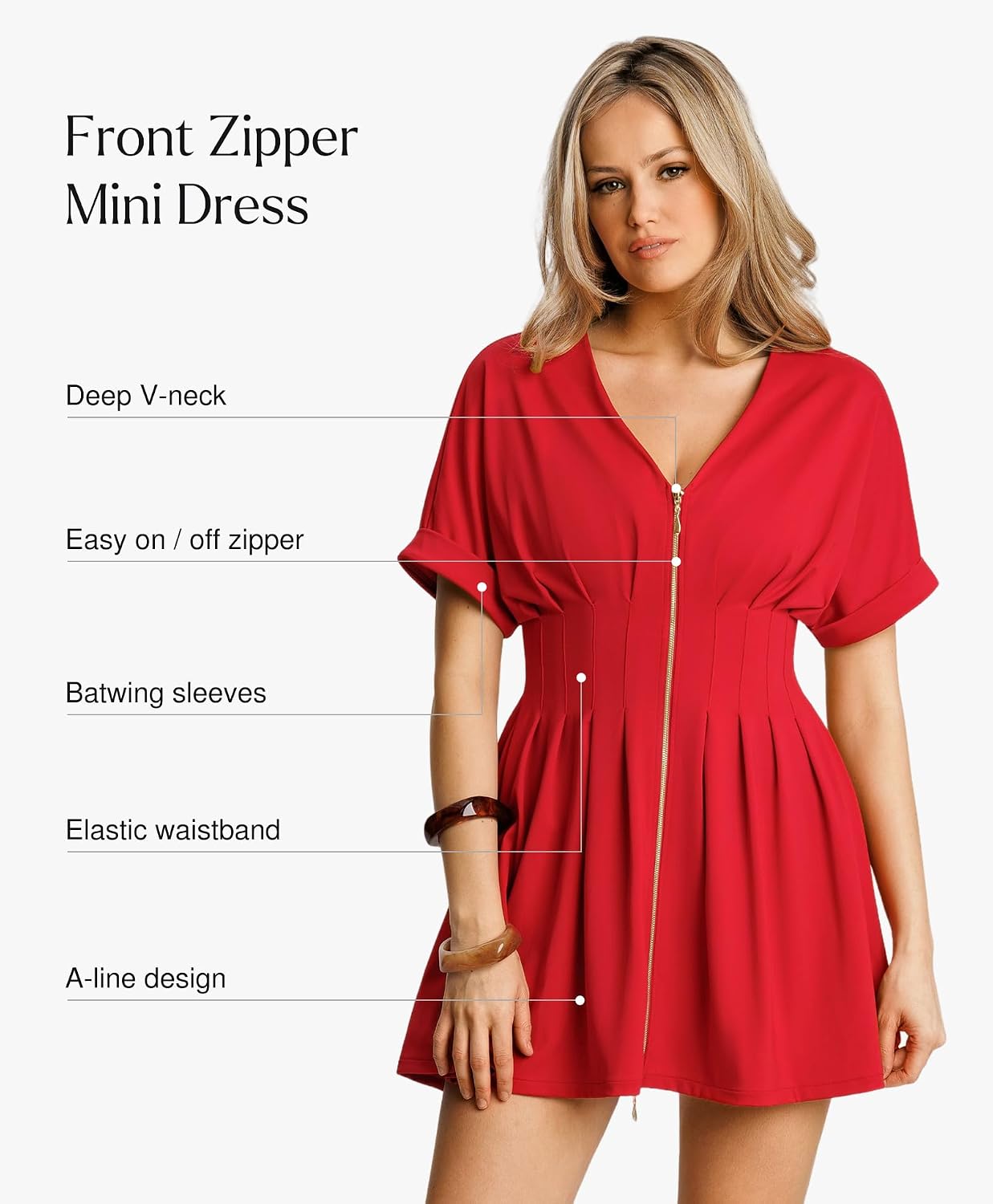 Casual Dresses for Women Short Sleeve Pleated A-Line Mini Dress with Shapewear V Neck Zip Front Two-Piece Set Casual Dresses for Women Short Sleeve Pleated A-Line Mini Dress with Shapewear V Neck Zip Front Two-Piece Set