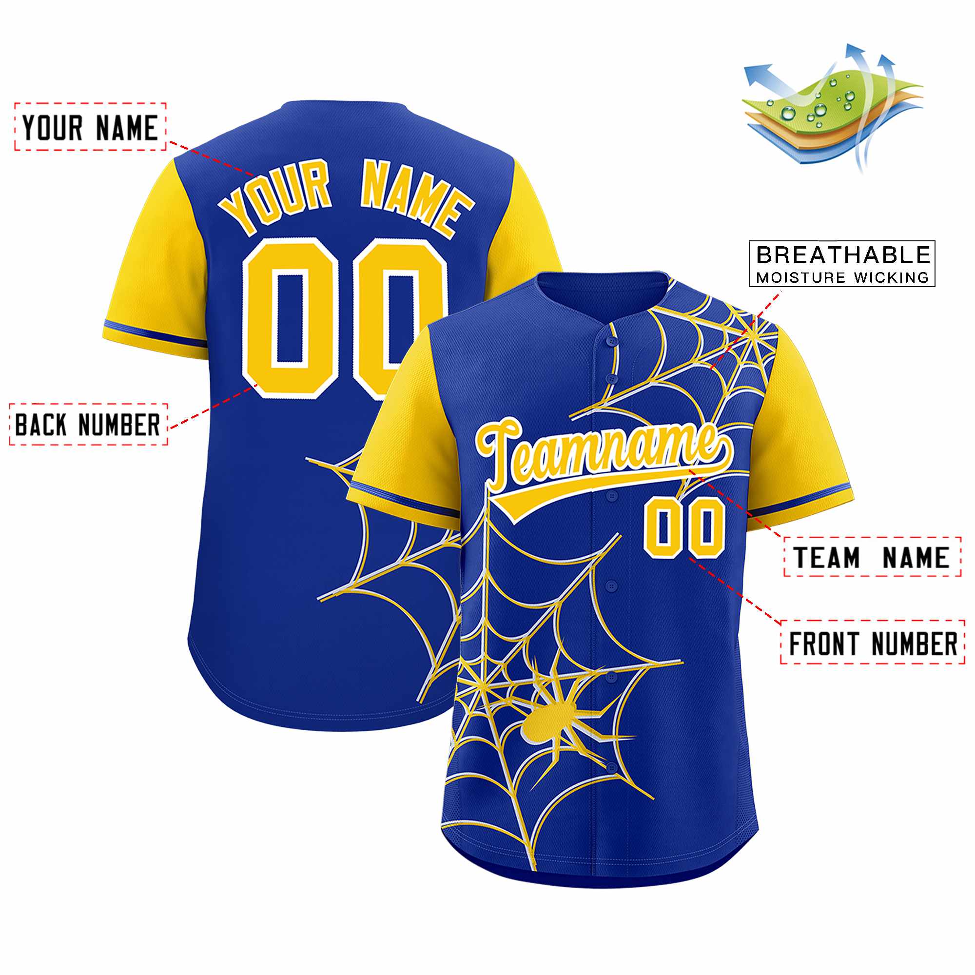 Benutzerdefiniertes Spinnennetz-Muster, Raglanärmel, authentisches Baseball-Trikot