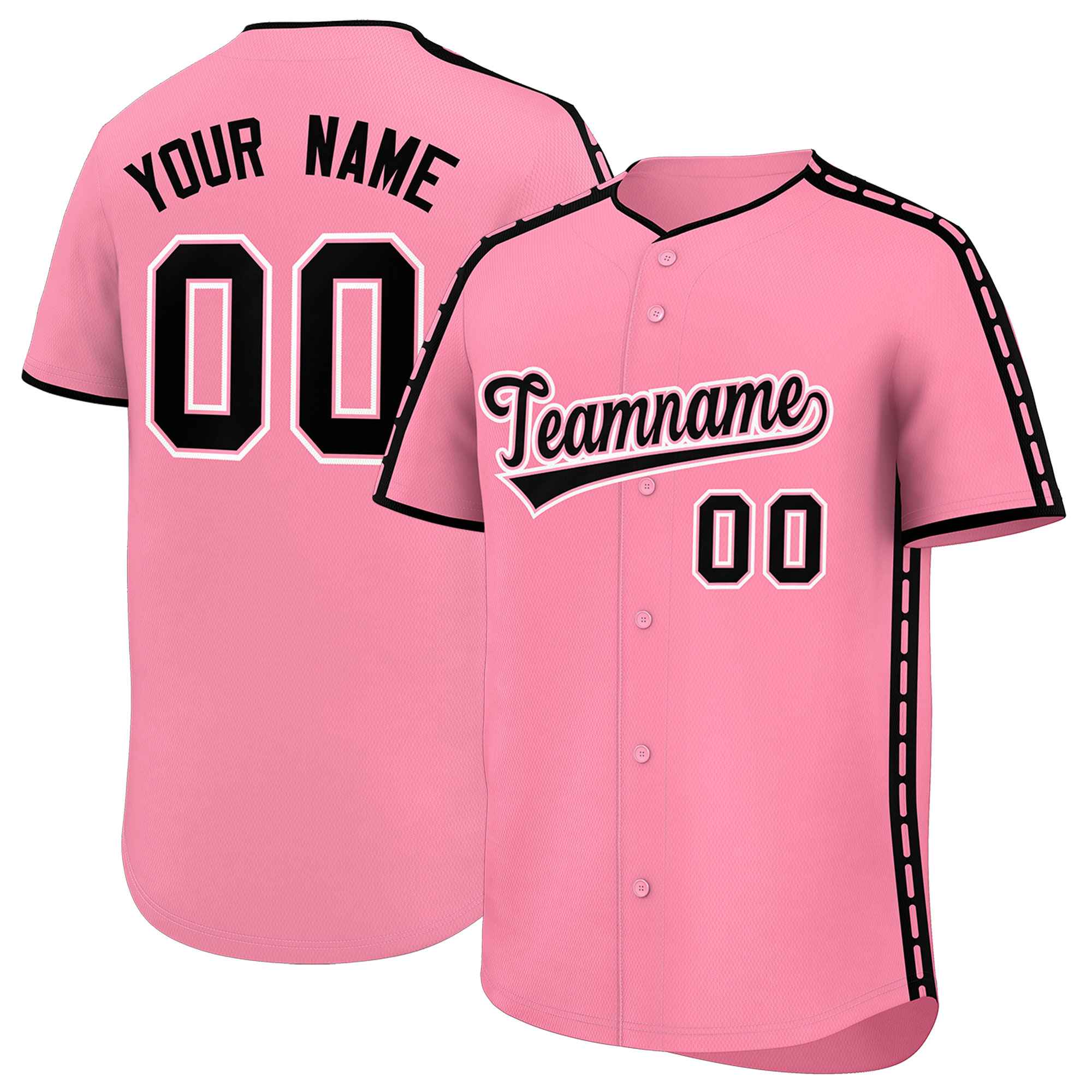 Authentisches Baseball-Trikot mit individuellem Farbblock, personalisierter seitlicher gepunkteter Linie