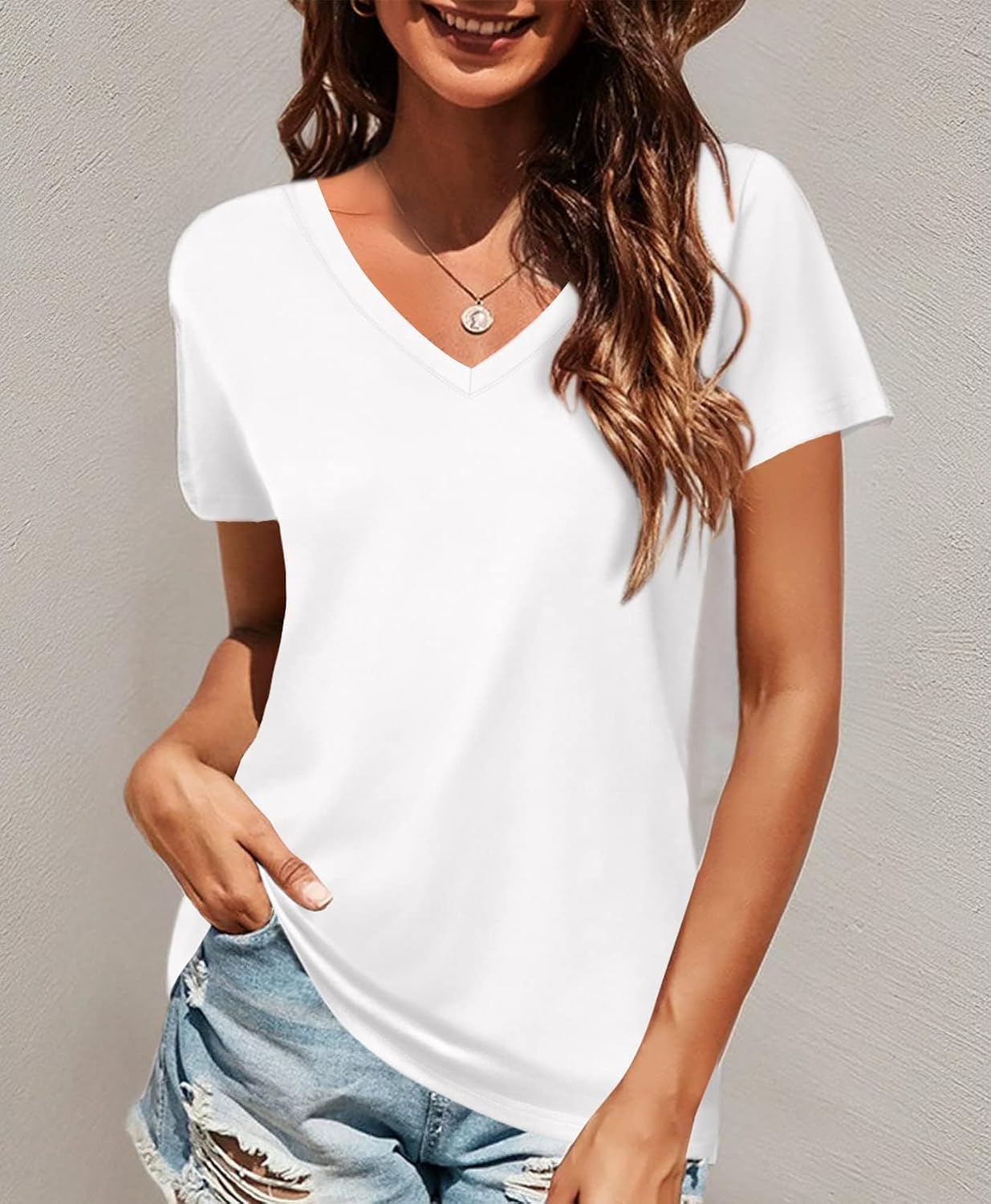 Women's Basic Cotton V Neck T-Shirt White