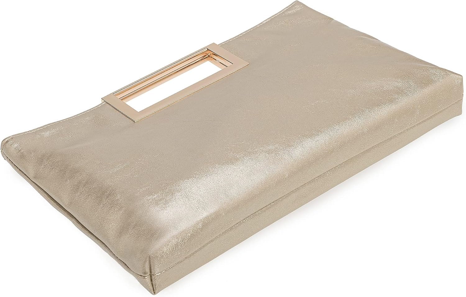 Women's Metallic Leather Clutch Purse Cutout Handle Evening Bag