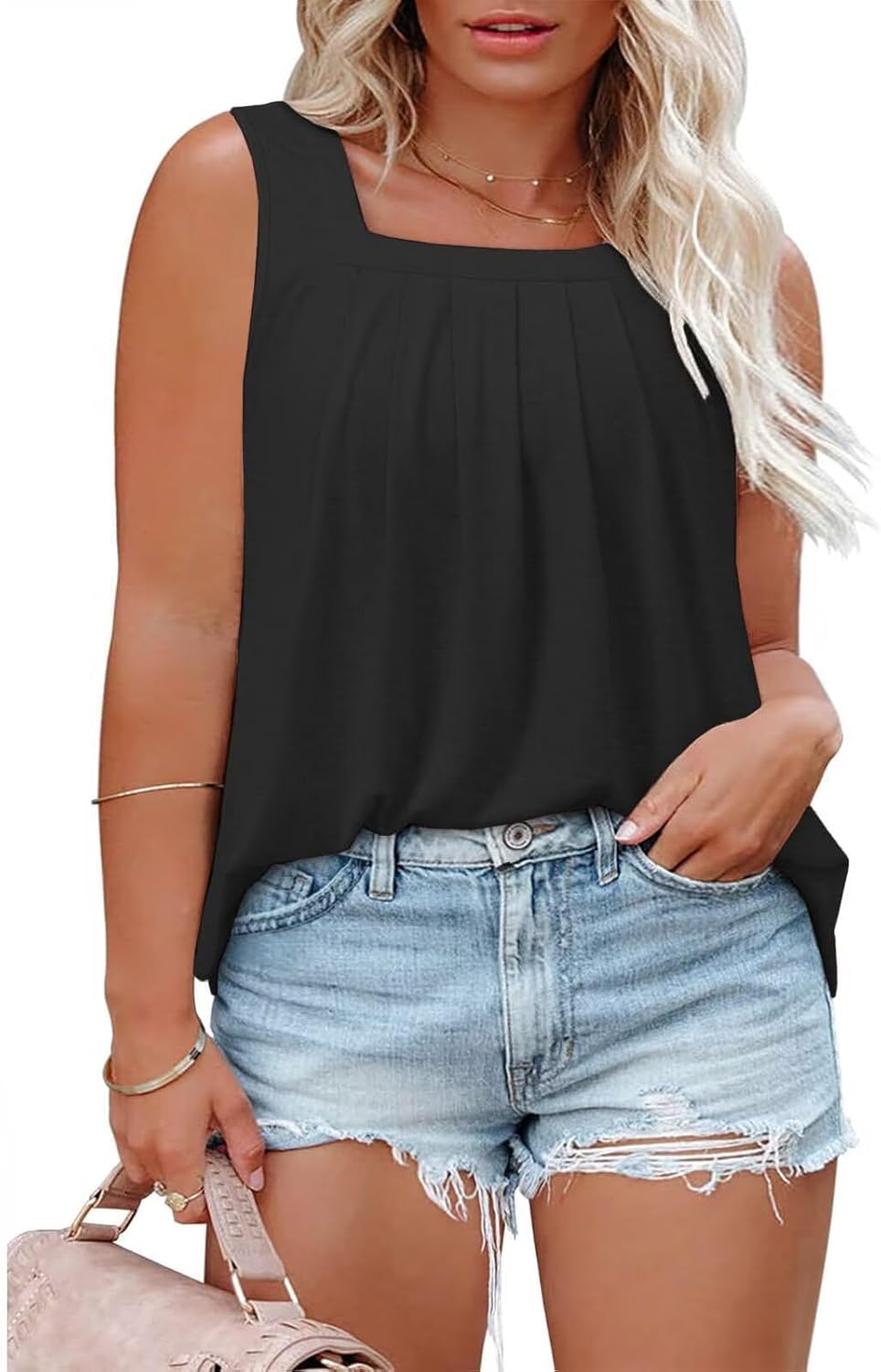 Womens-Plus-Size-Tank-Tops Casual Sleeveless Square Neck Flowy Tunic Shirts XL-5XL