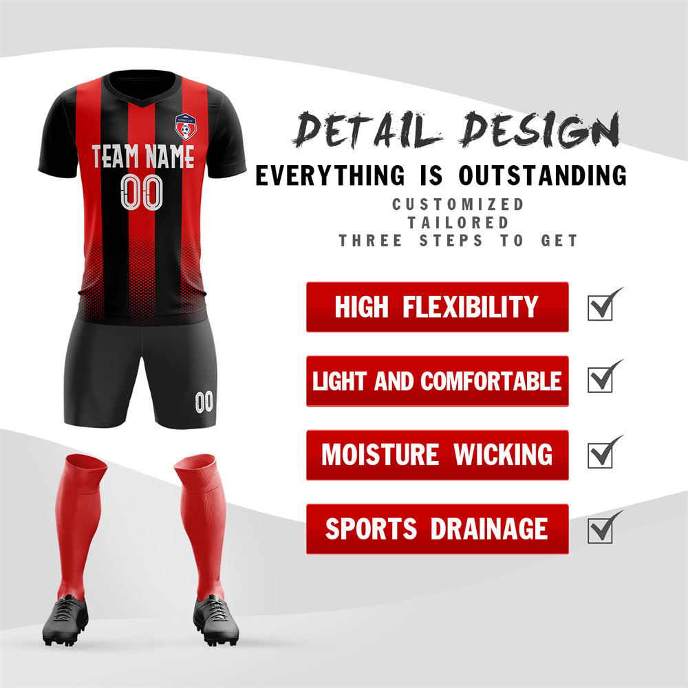 Maßgeschneiderte schwarz-rot gestreifte Trainingsuniform, Fußball-Sets, Trikot