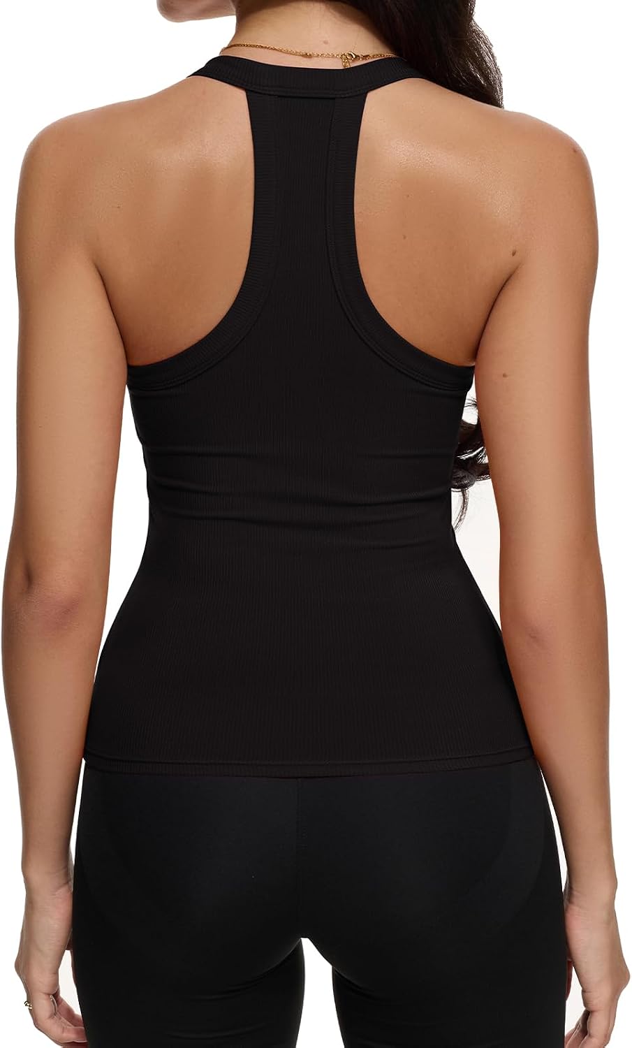 Women's Ribbed V Neck Racerback Tank Top Black