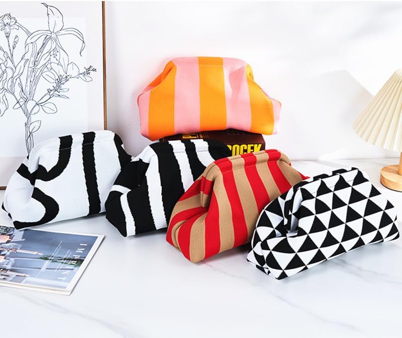 Women's Striped Knit Clutch Colorful Dumpling Purse Evening Bag Women's Striped Knit Clutch Colorful Dumpling Purse Evening Bag