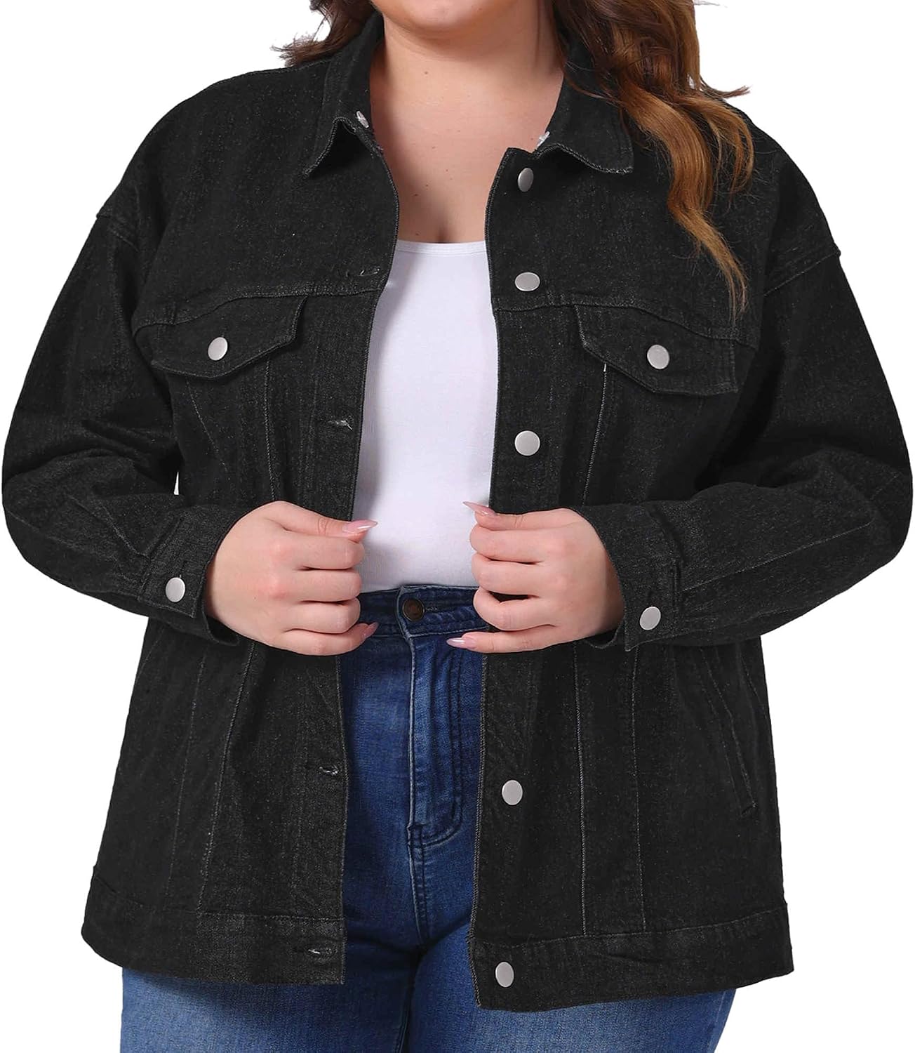Women's Plus Size Denim Jacket with Detachable Hood