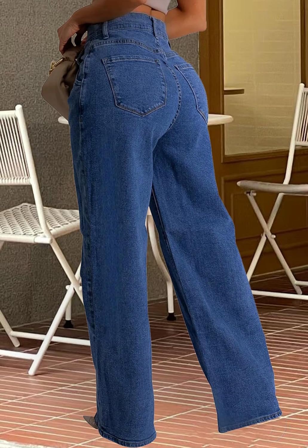 Women's High Rise Baggy Wide Leg Jeans Mid Wash