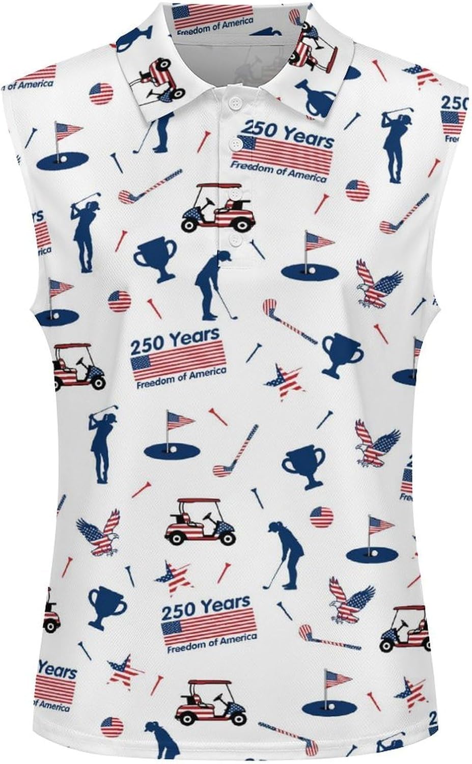 Women's Sleeveless Golf Polo Collared Tank Patriotic Print