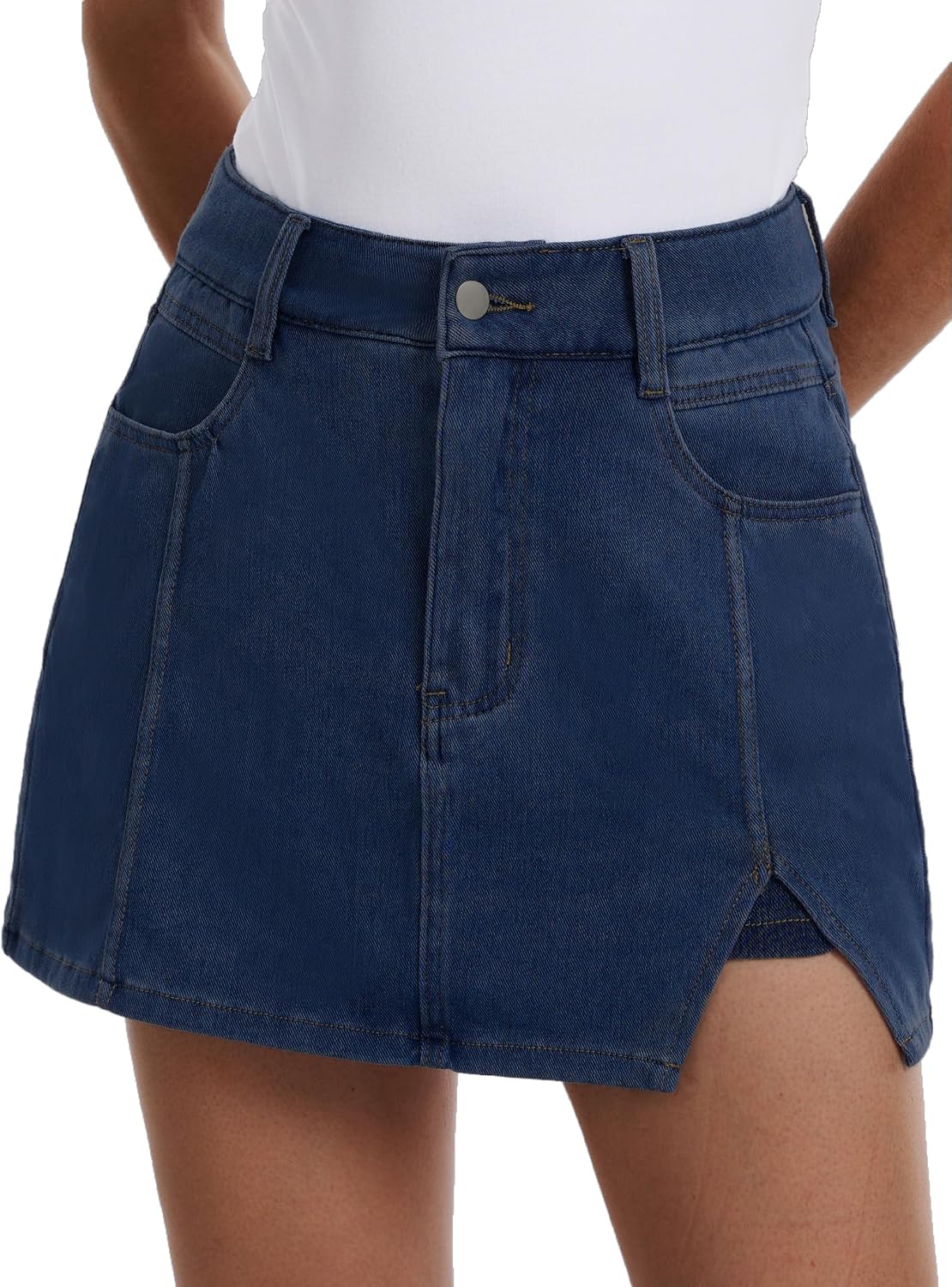 Women's High Waisted Side Slit Denim Skort Blue