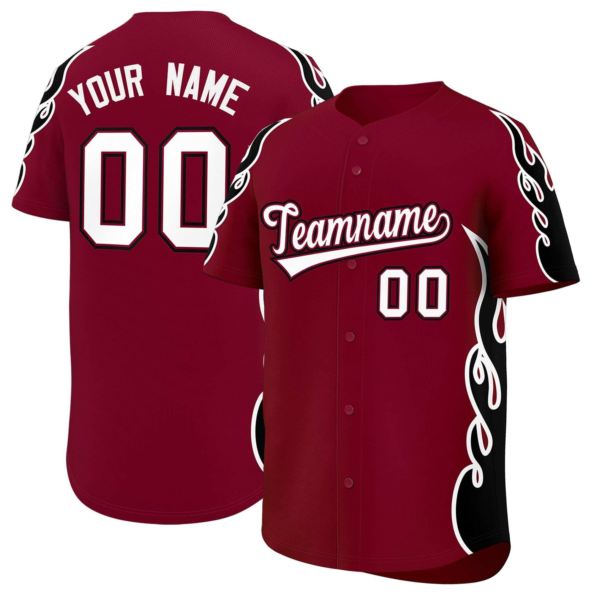 Benutzerdefiniertes Baseball-Trikot mit Seitenflammen-Umrissmuster für Sportuniformen