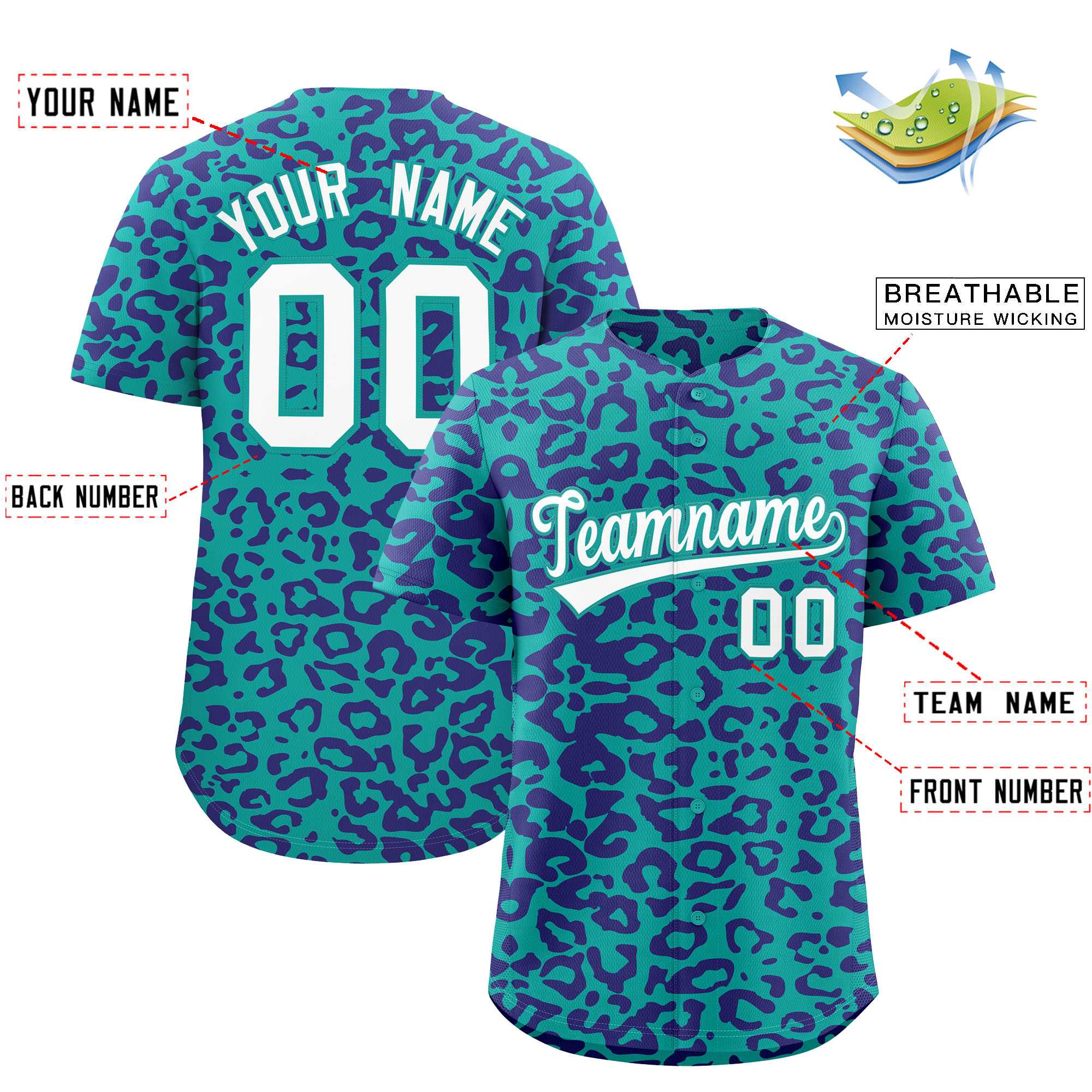 Authentisches Baseball-Trikot mit individuell gestaltetem Leopardenmuster