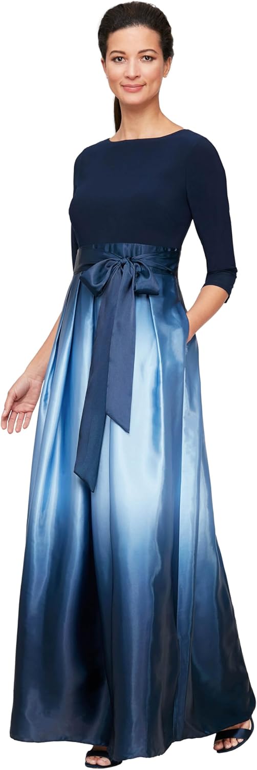 Women's 3\/4 Sleeve Long Satin Mother of the Bride Dress with Pockets, Formal Party Gown