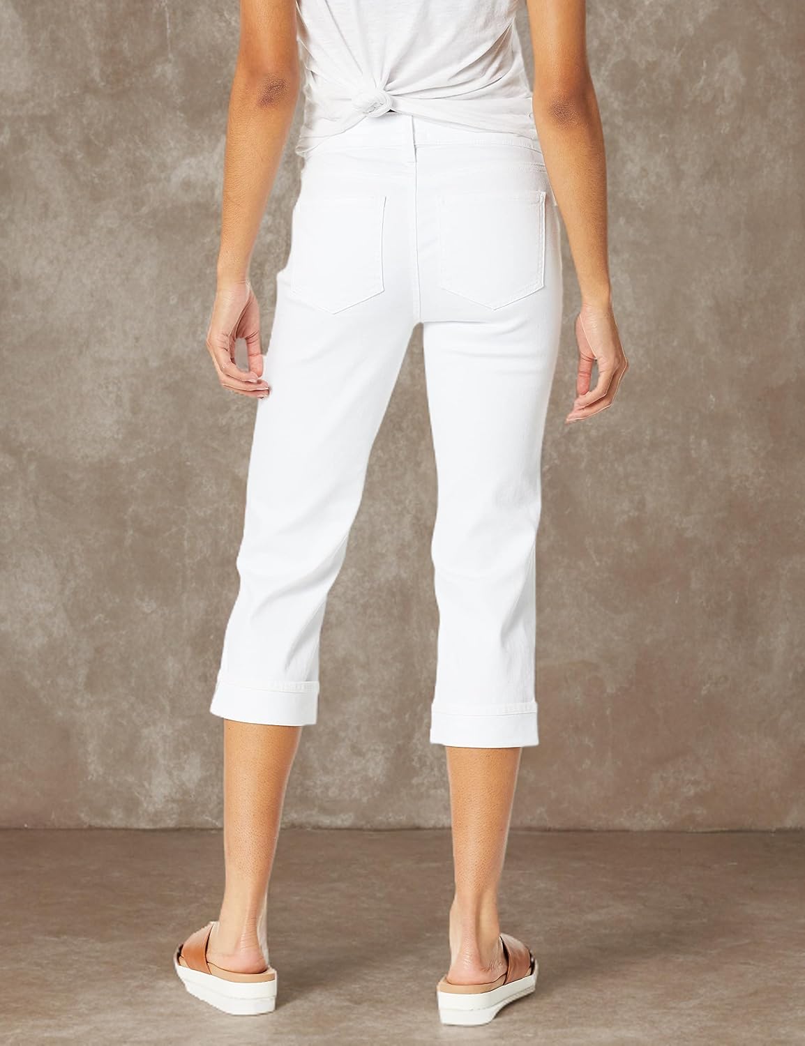 Women's Cuffed Crop Straight Jeans White Mid Rise