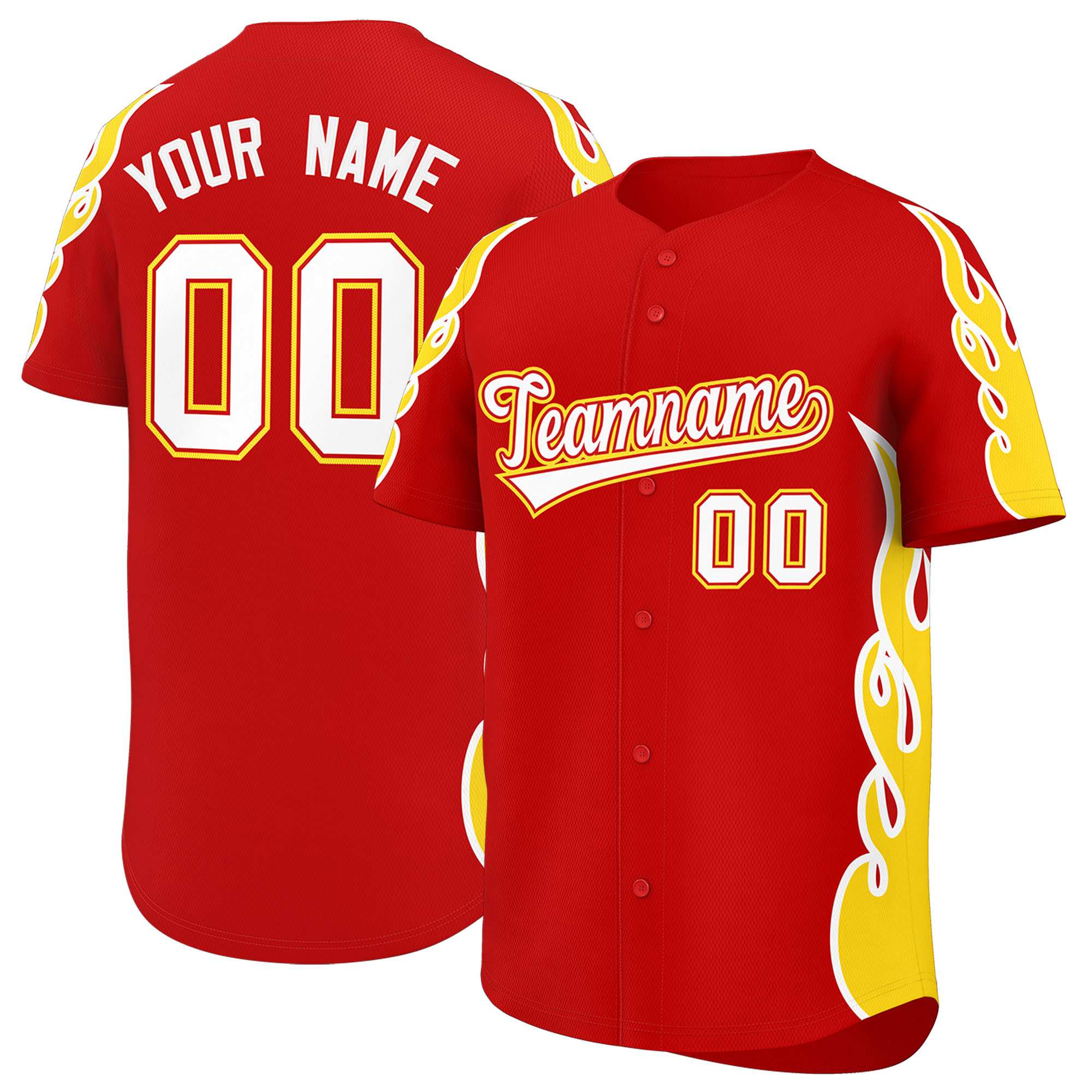 Benutzerdefiniertes Baseball-Trikot mit Seitenflammen-Umrissmuster für Sportuniformen