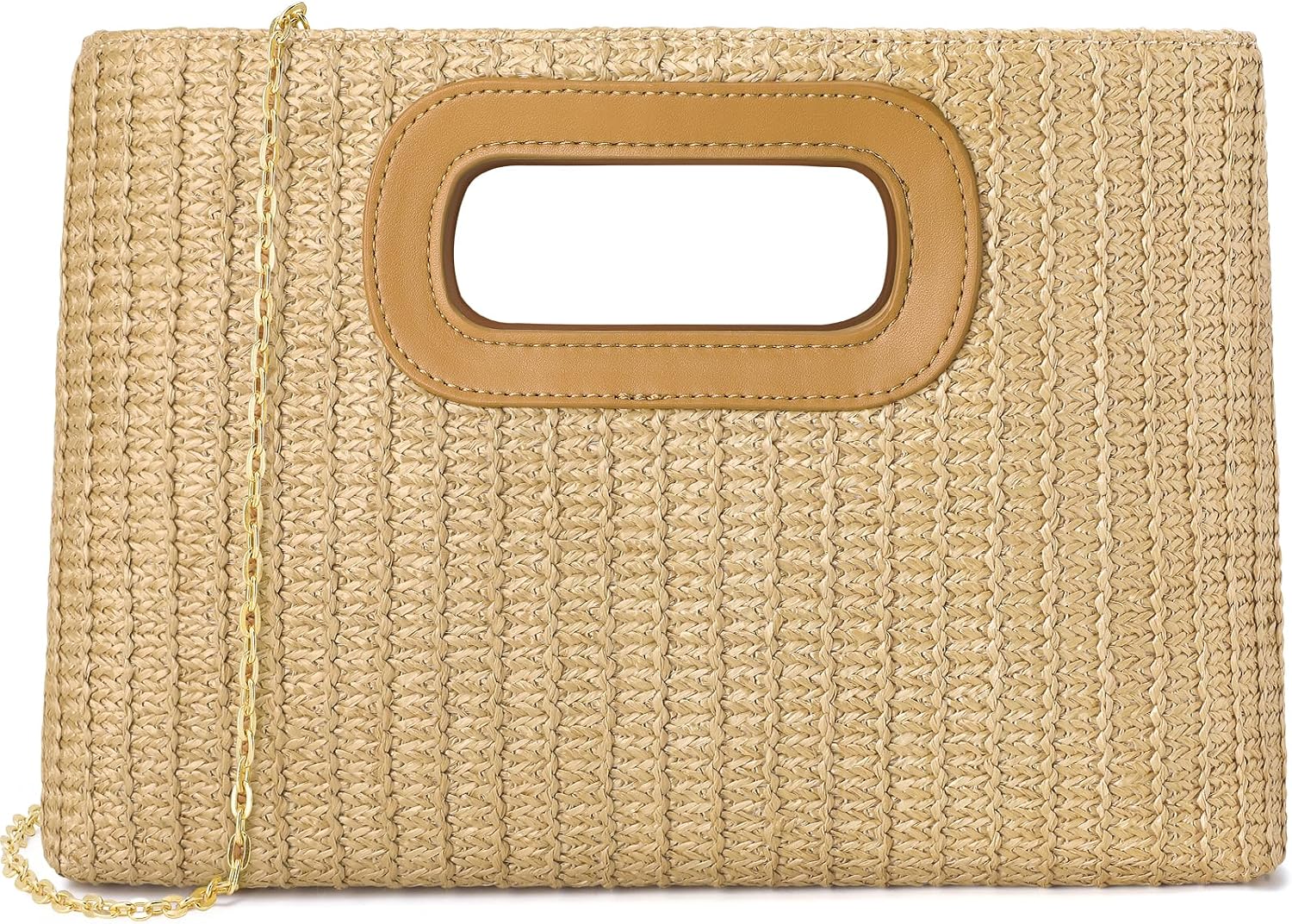 Women's Straw Clutch Purse Woven Cutout Handle Summer Bag