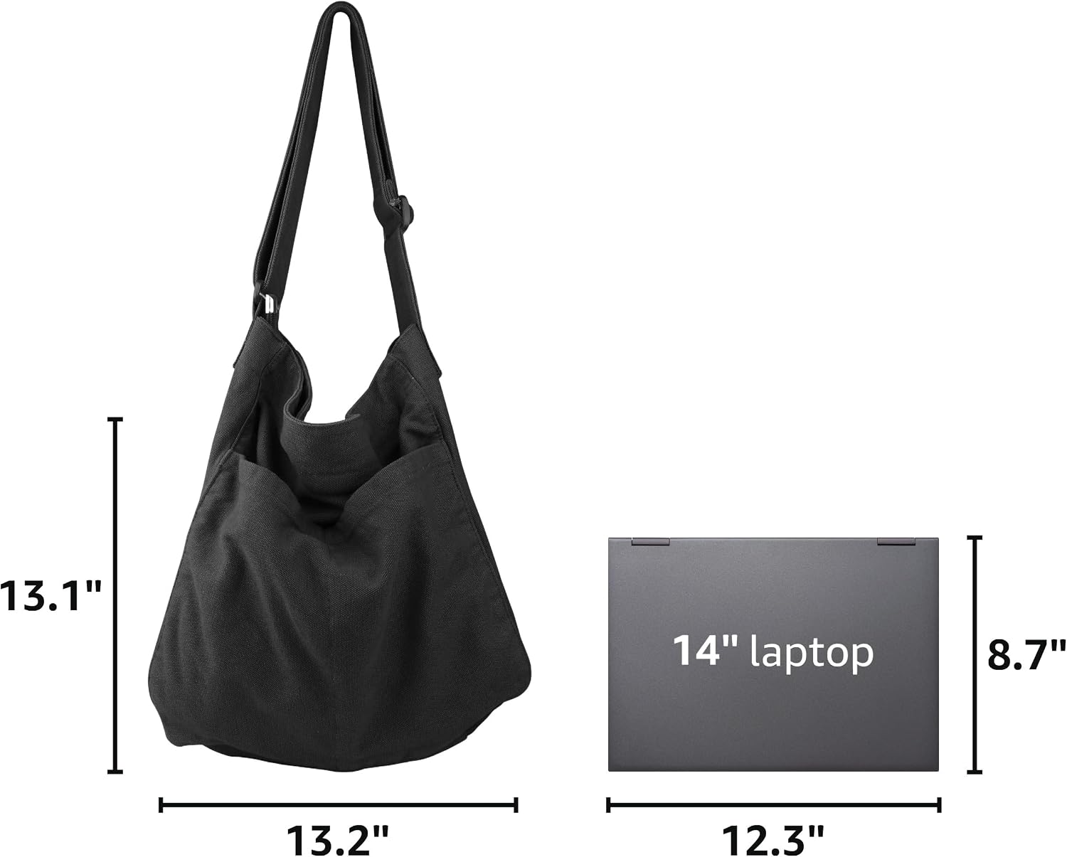 Women's Large Canvas Hobo Tote Bag Black Women's Large Canvas Hobo Tote Bag Black