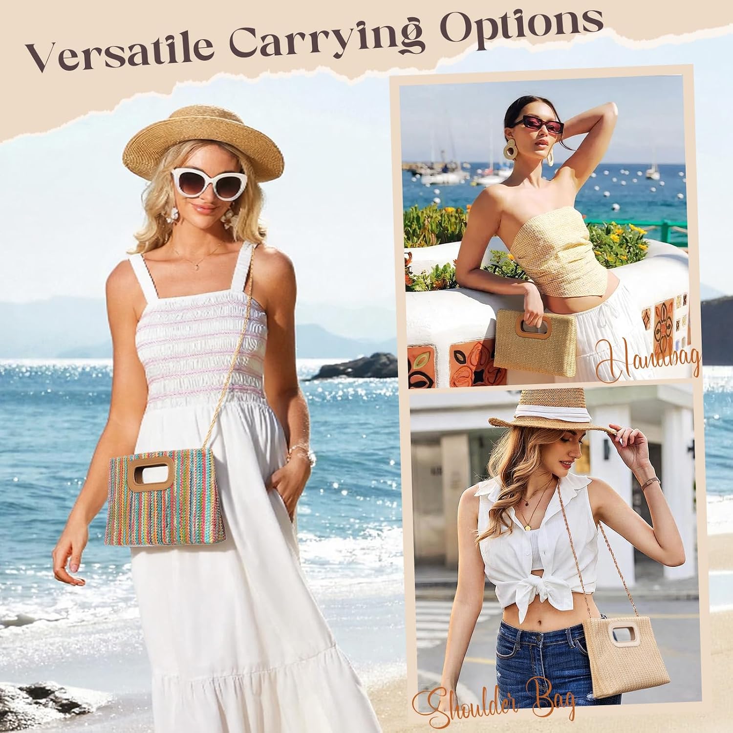 Women's Straw Clutch Purse Woven Cutout Handle Summer Bag Women's Straw Clutch Purse Woven Cutout Handle Summer Bag