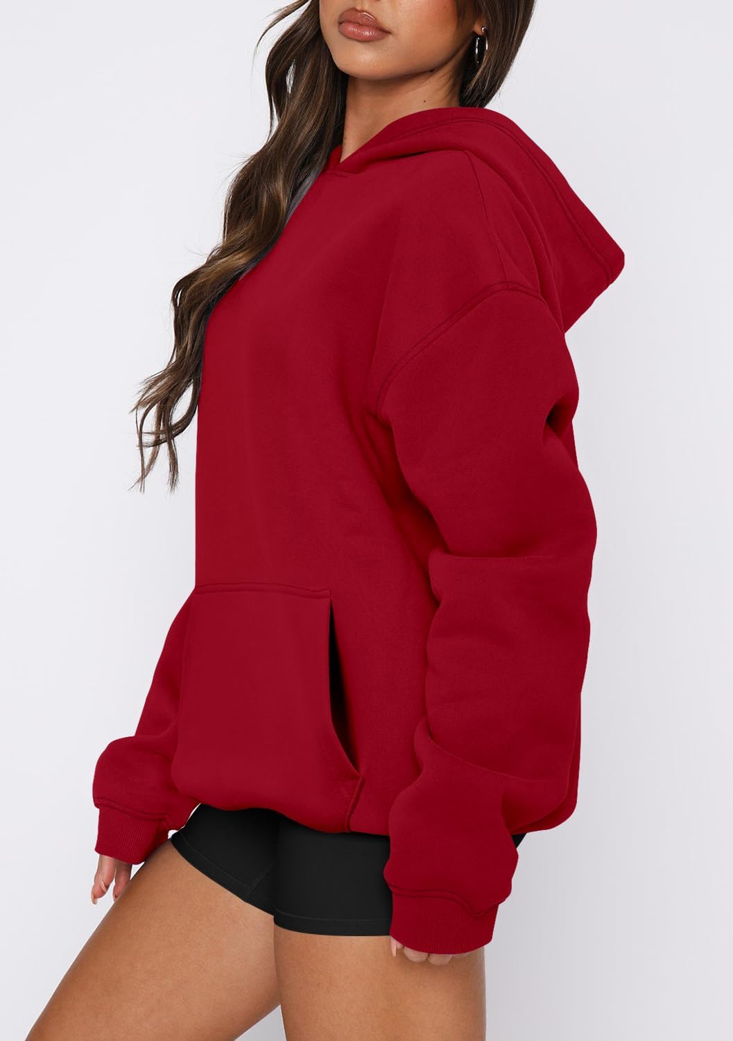 Women Hoodies Casual Pullover Long Sleeve Sweatshirt Kangaroo Pocket Drop Shoulder Sweater