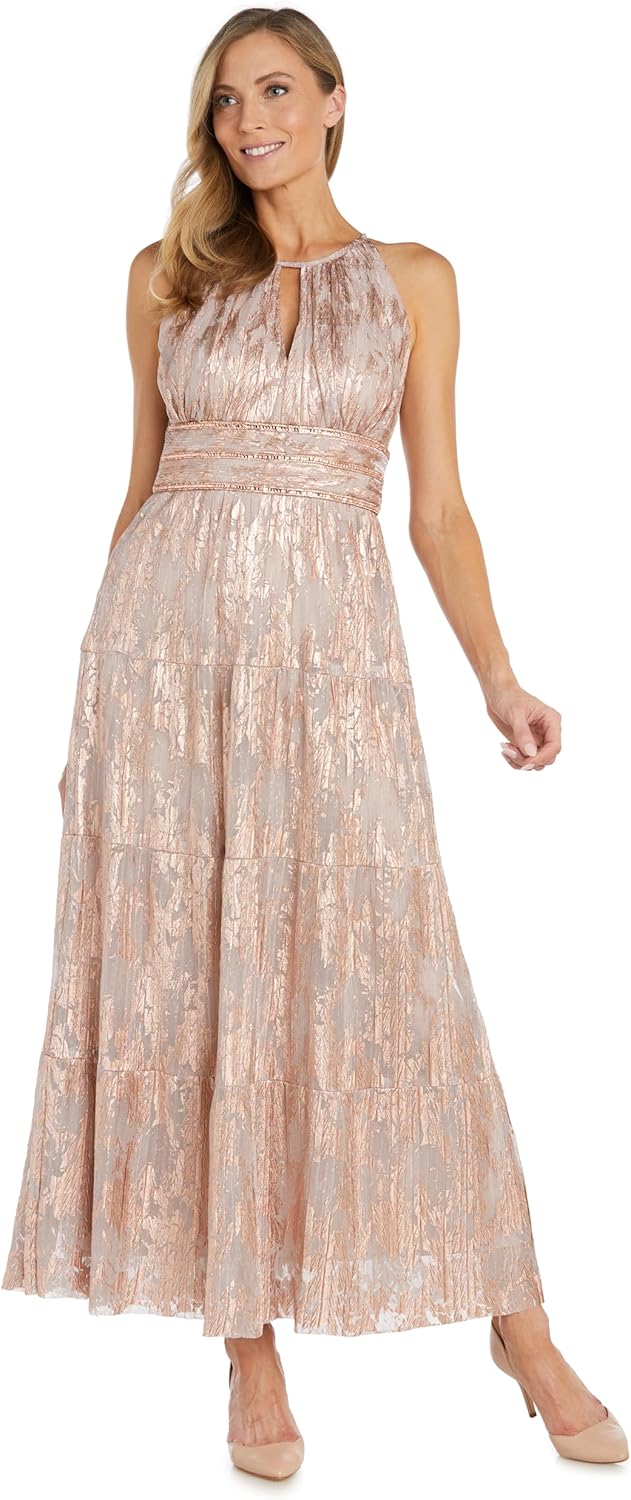 Women's Metallic Bloom Pleated Maxi Dress