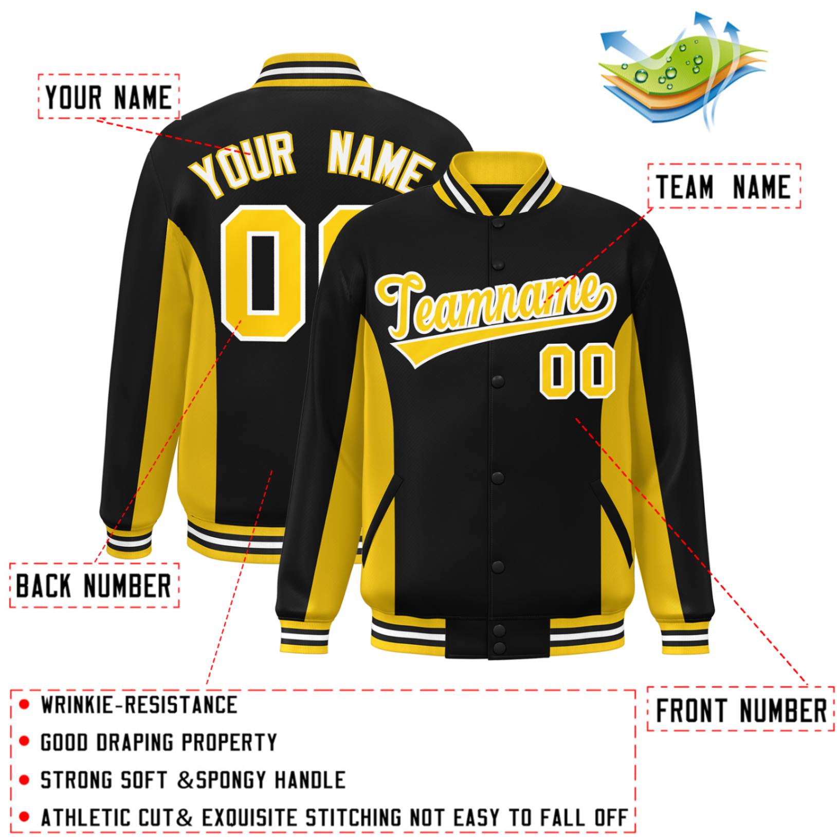 Custom Varsity Full-Snap Color Block Letterman Baseball Jacket