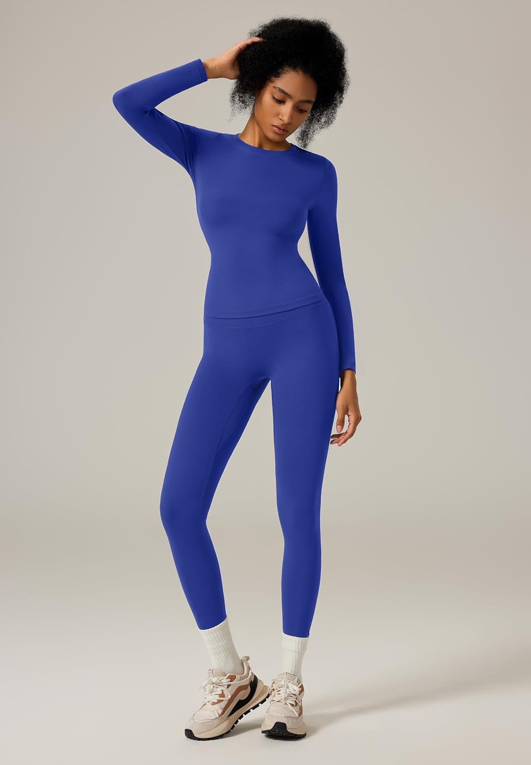 Slim Fit Workout Sets for Women 2 Piece Hidden Scrunch Leggings Long Sleeve Yoga Tops Matching Set Gym Outfits