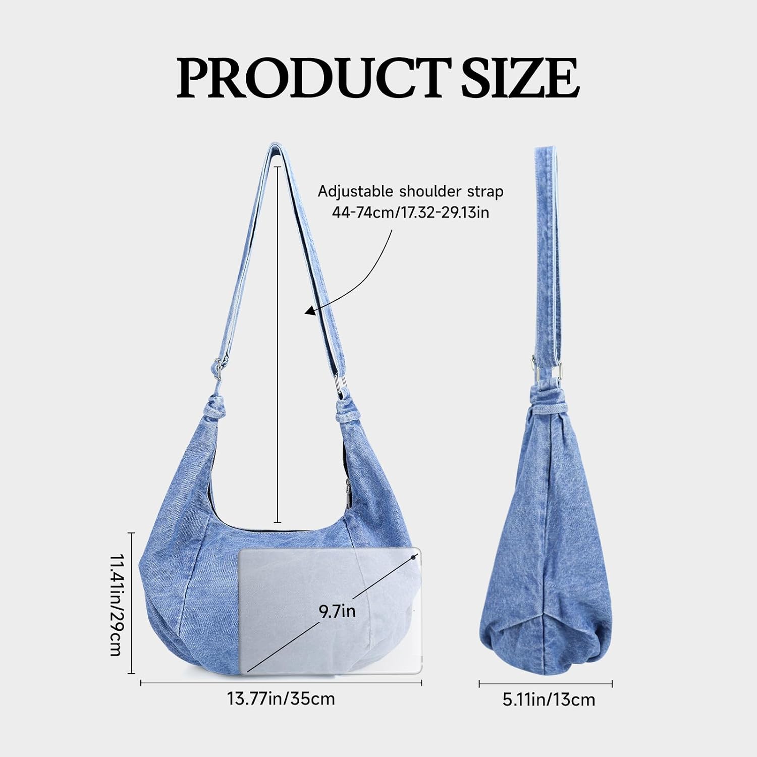 Women's Denim Crescent Crossbody Bag with Adjustable Strap
