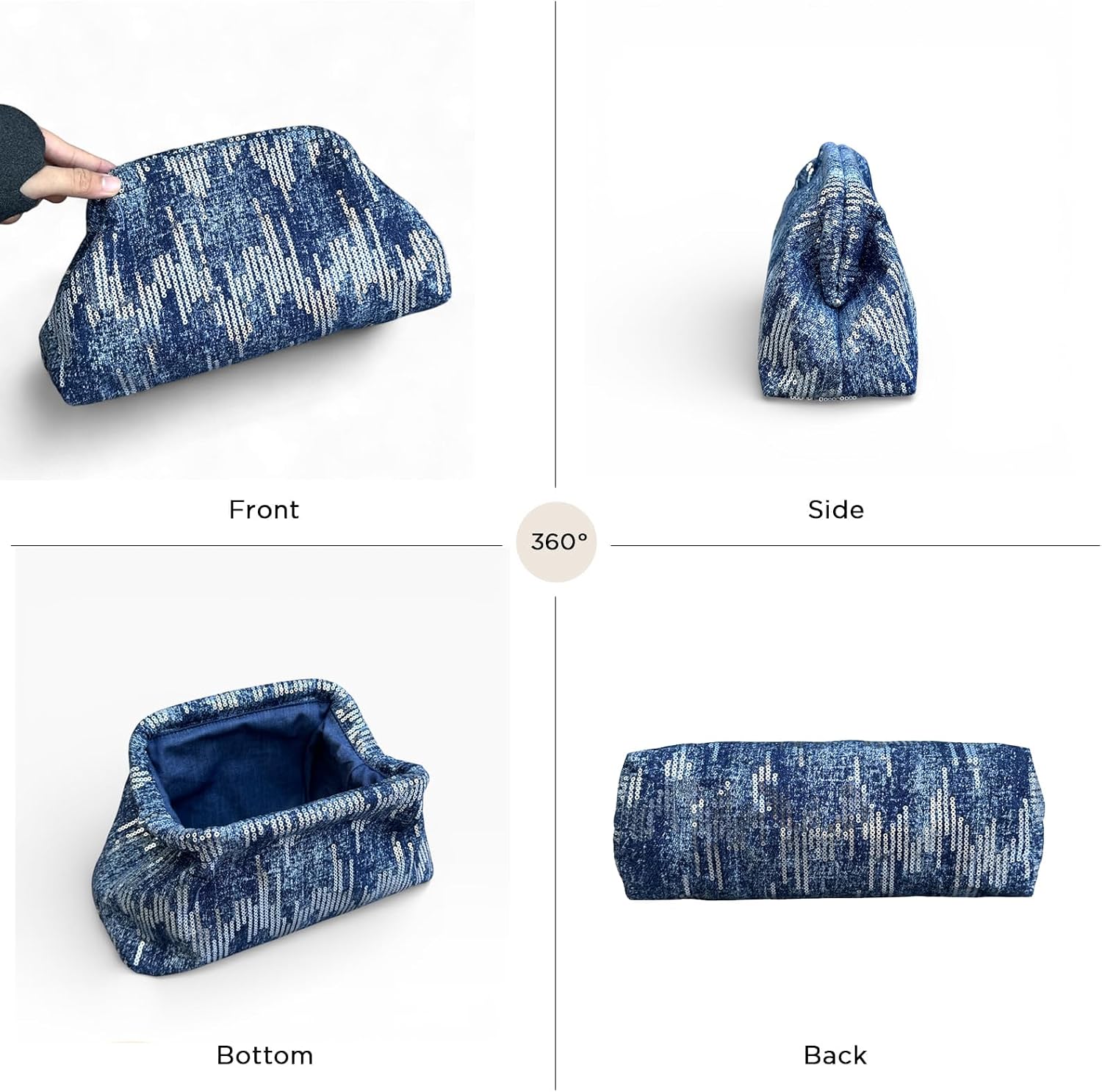 Women's Sequin Denim Clutch Purse Sparkly Blue Evening Bag Women's Sequin Denim Clutch Purse Sparkly Blue Evening Bag