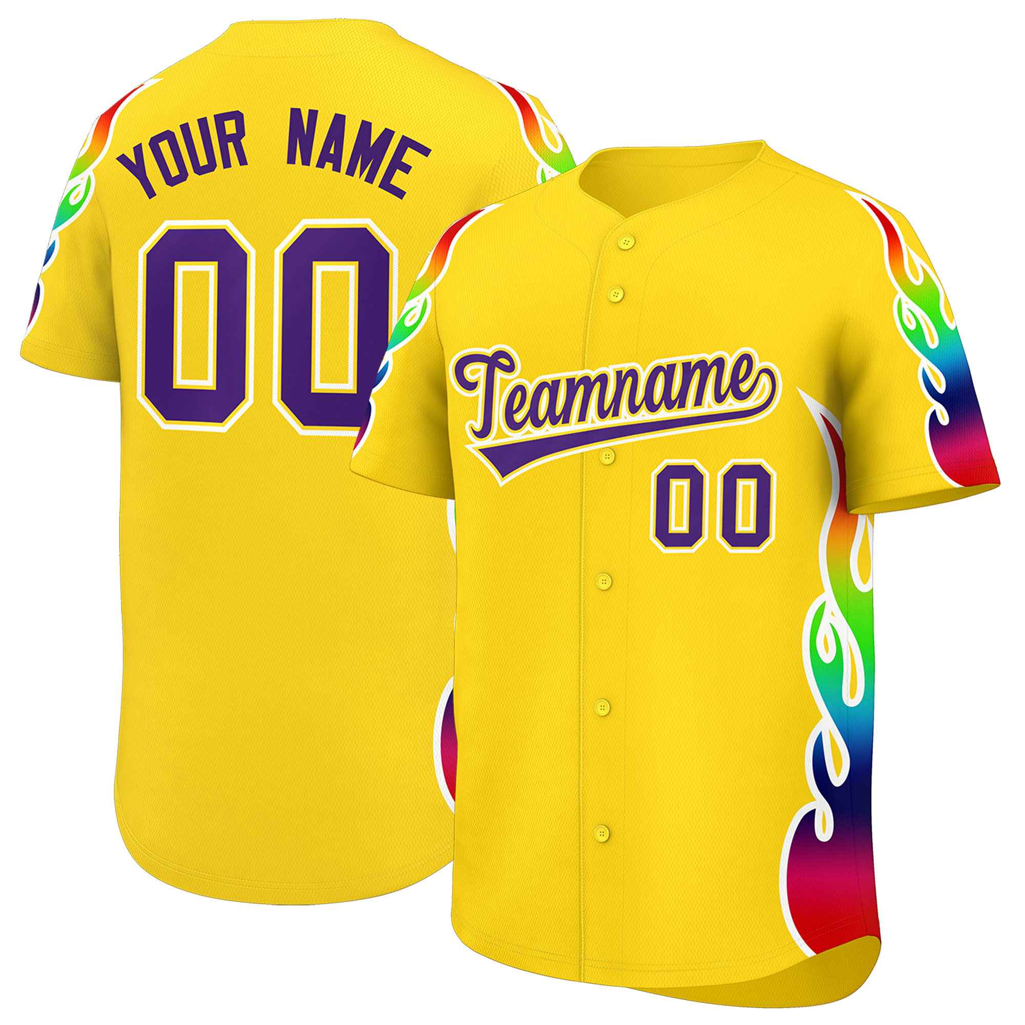 Benutzerdefiniertes Graffiti-Muster, personalisierter mehrfarbiger Flammendruck, authentisches Baseball-Trikot