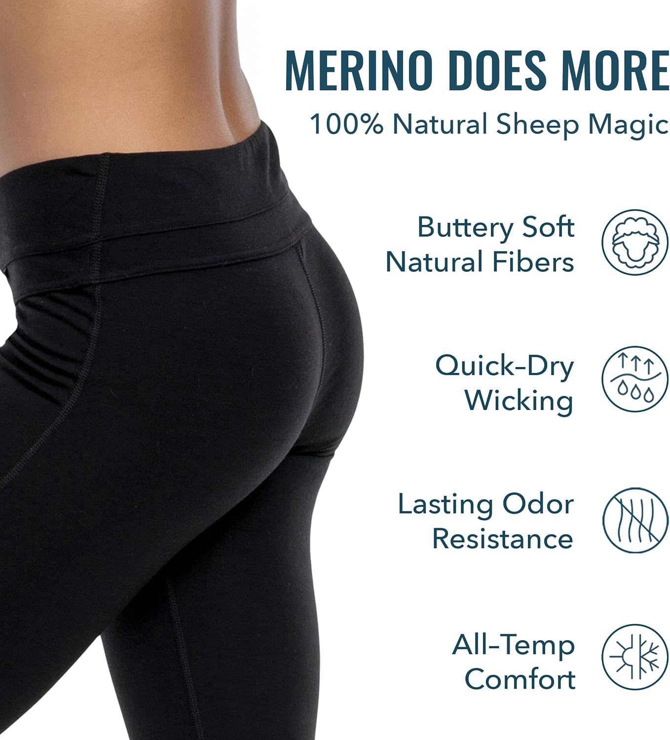 Women's Merino Wool High Waist Full Length Leggings (Blue)