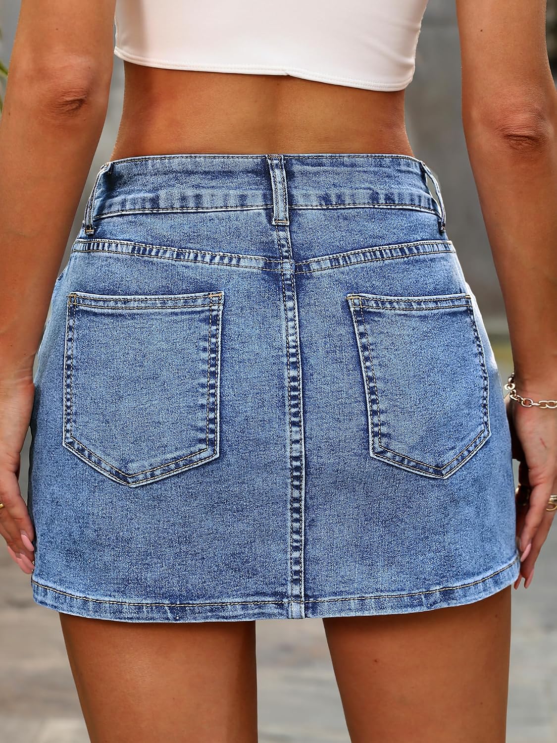 Women's High Waisted Denim Skort Side Slit Blue Women's High Waisted Denim Skort Side Slit Blue