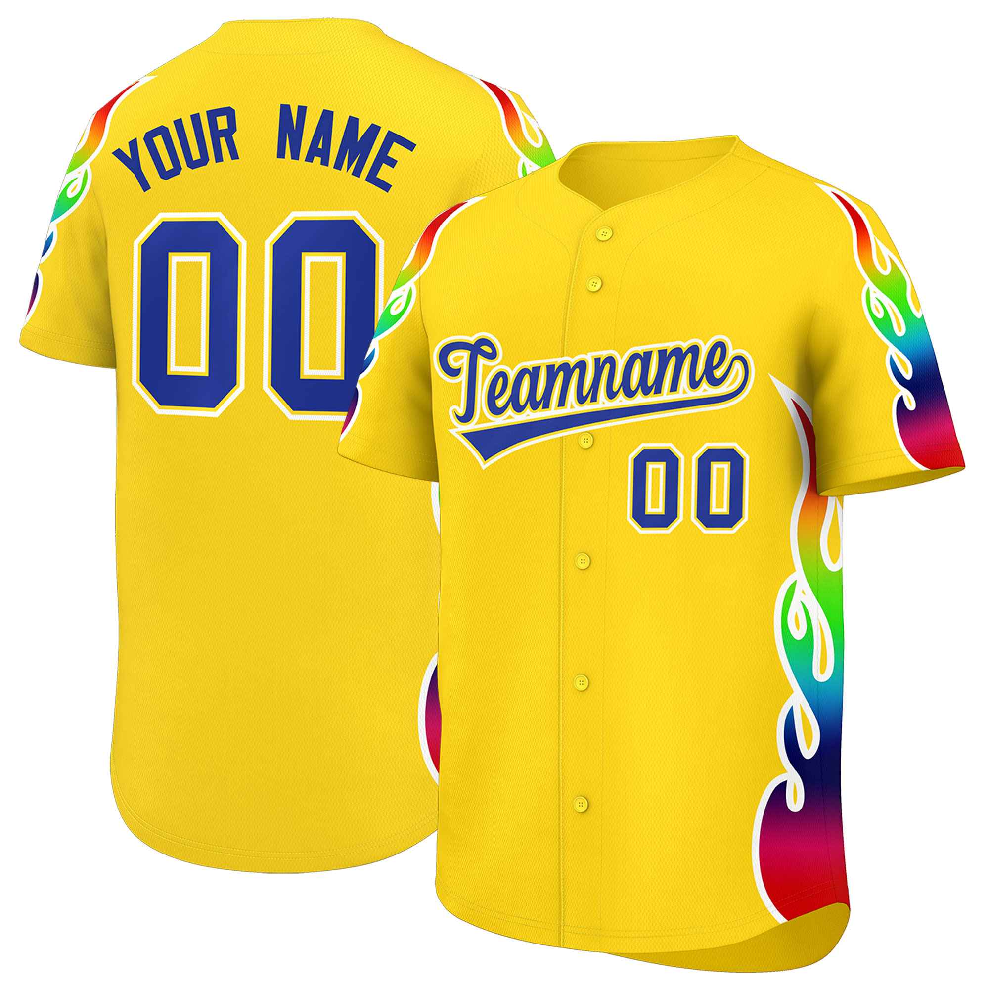 Benutzerdefiniertes Graffiti-Muster, personalisierter mehrfarbiger Flammendruck, authentisches Baseball-Trikot