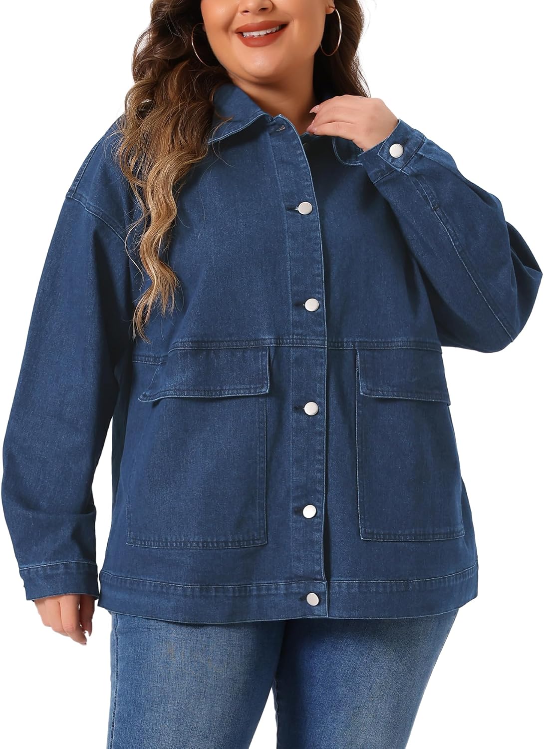 Women's Plus Size Vintage Washed Denim Shirt Jacket