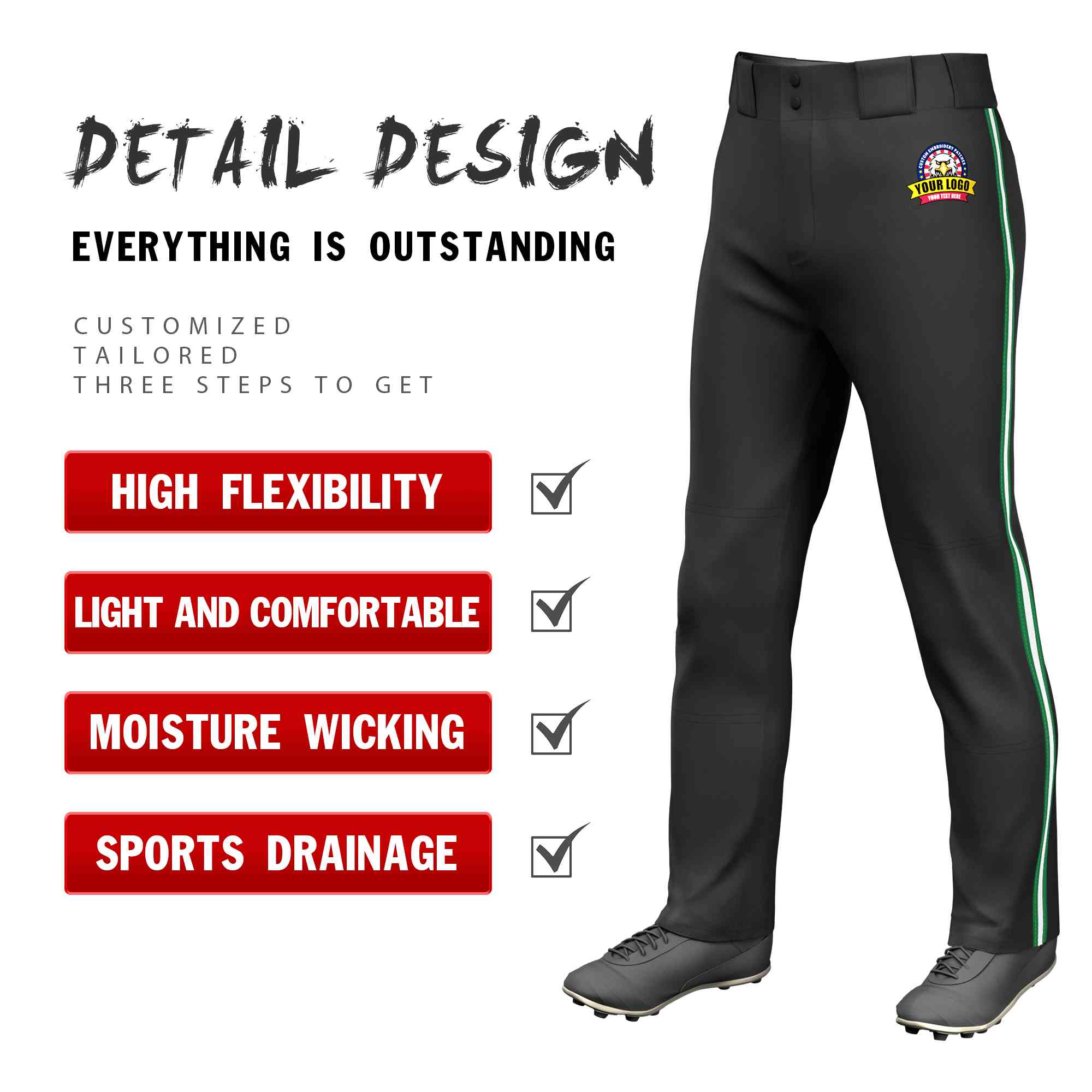 Custom White-Kelly Green Classic Fit Stretch Practice Loose-fit Baseball Pants