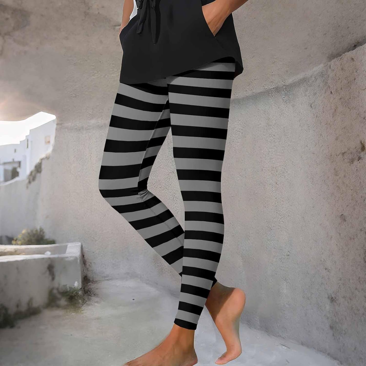 Striped Leggings for Women Halloween Yoga Pants High Waisted Tummy Control Activewear Workout Leggings