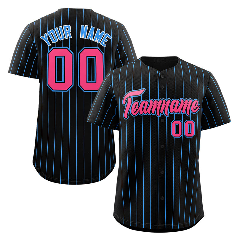Benutzerdefiniertes authentisches Baseball-Trikot mit schwarzen, rosa-puderblauen Streifen