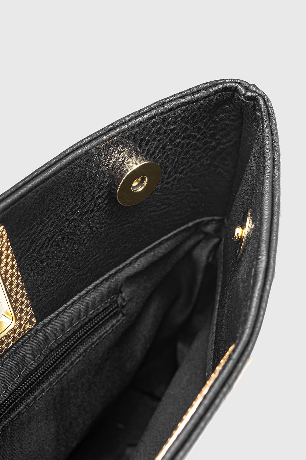 Women's PU Leather Clutch with Gold Cutout Handle Black