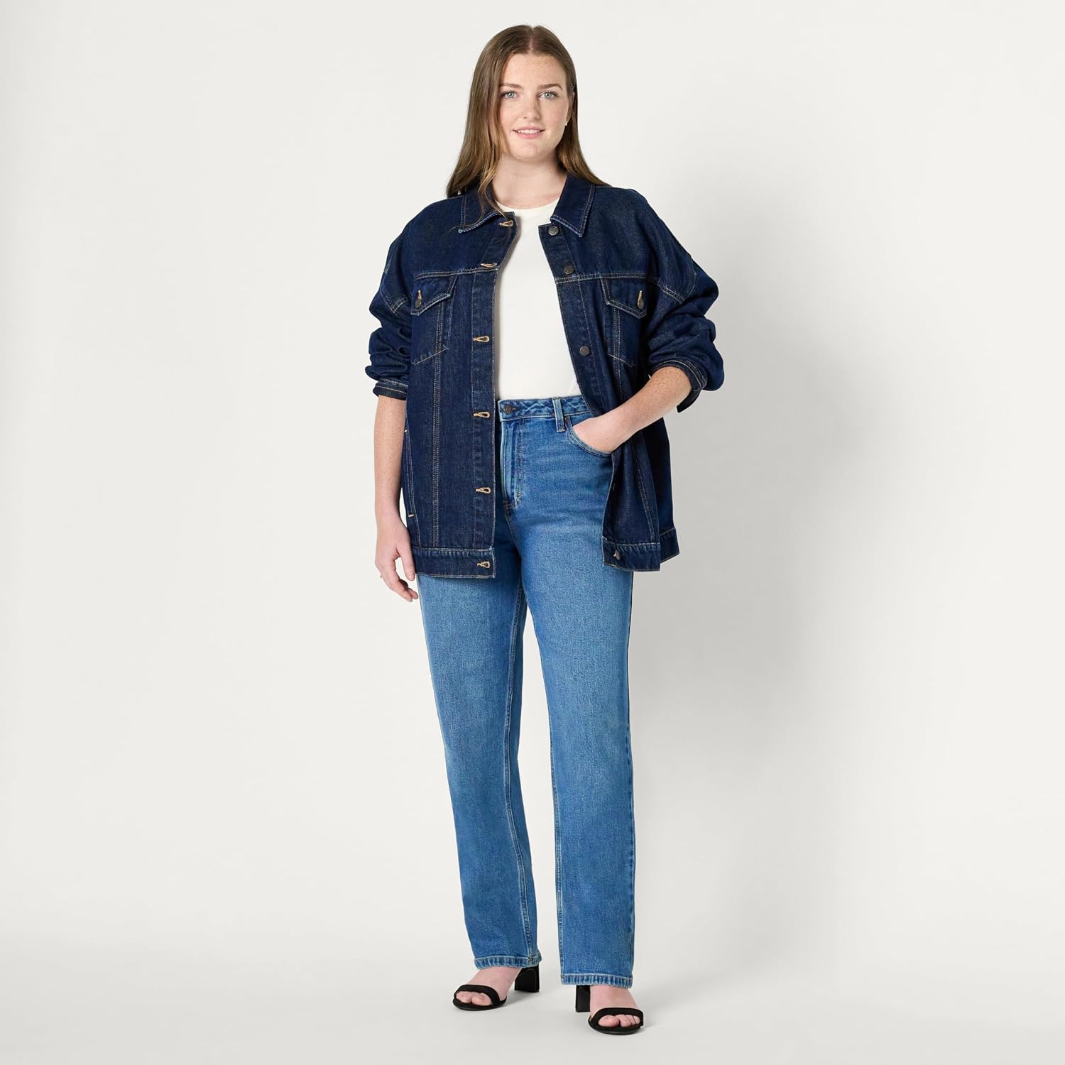 Women's Oversized Dark Wash Denim Trucker Jacket
