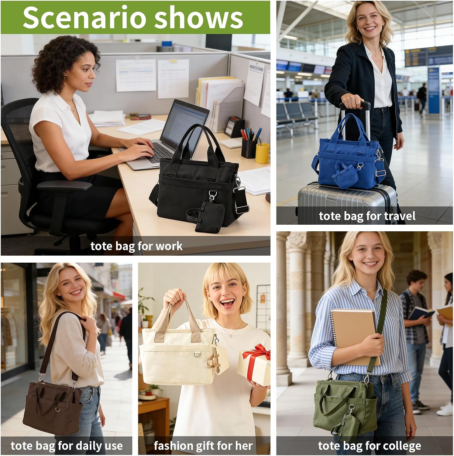 Women's Canvas Tote Bag Five Color Options