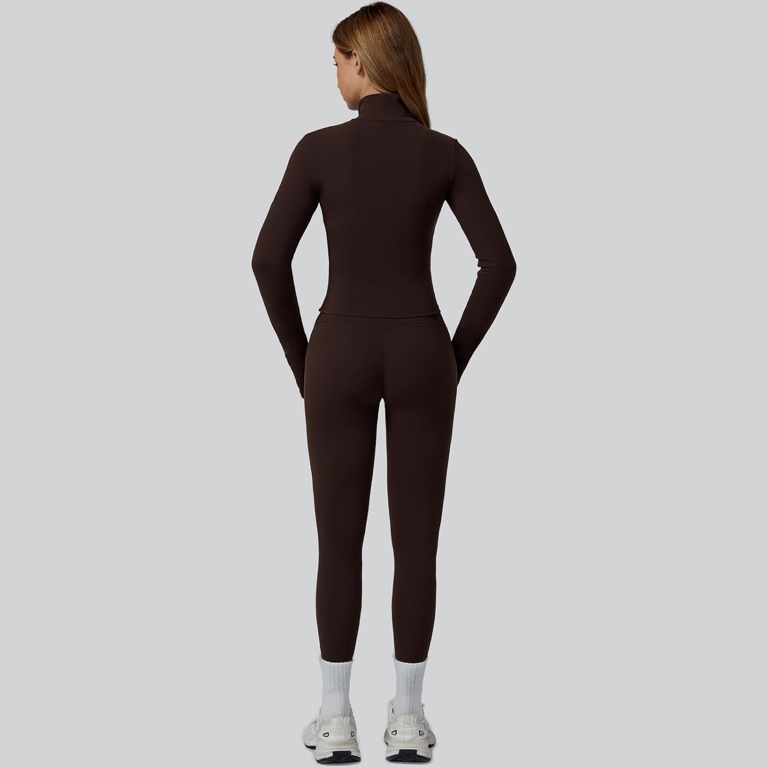 Women's 3 Piece Zip Jacket Bra Leggings Set Coffee