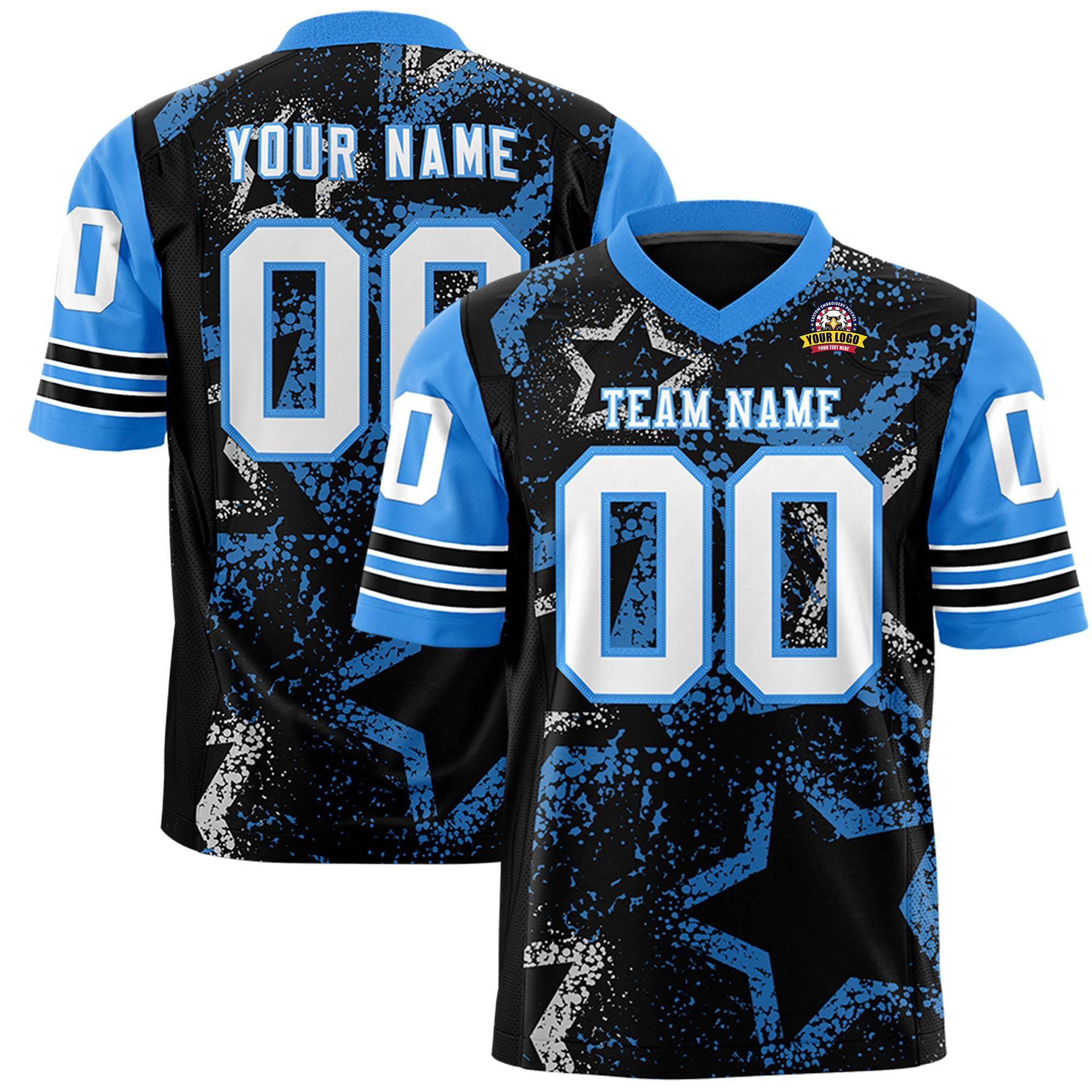 Benutzerdefiniertes puderblau-weißes personalisiertes Sternmuster-Design, authentisches Fußballtrikot