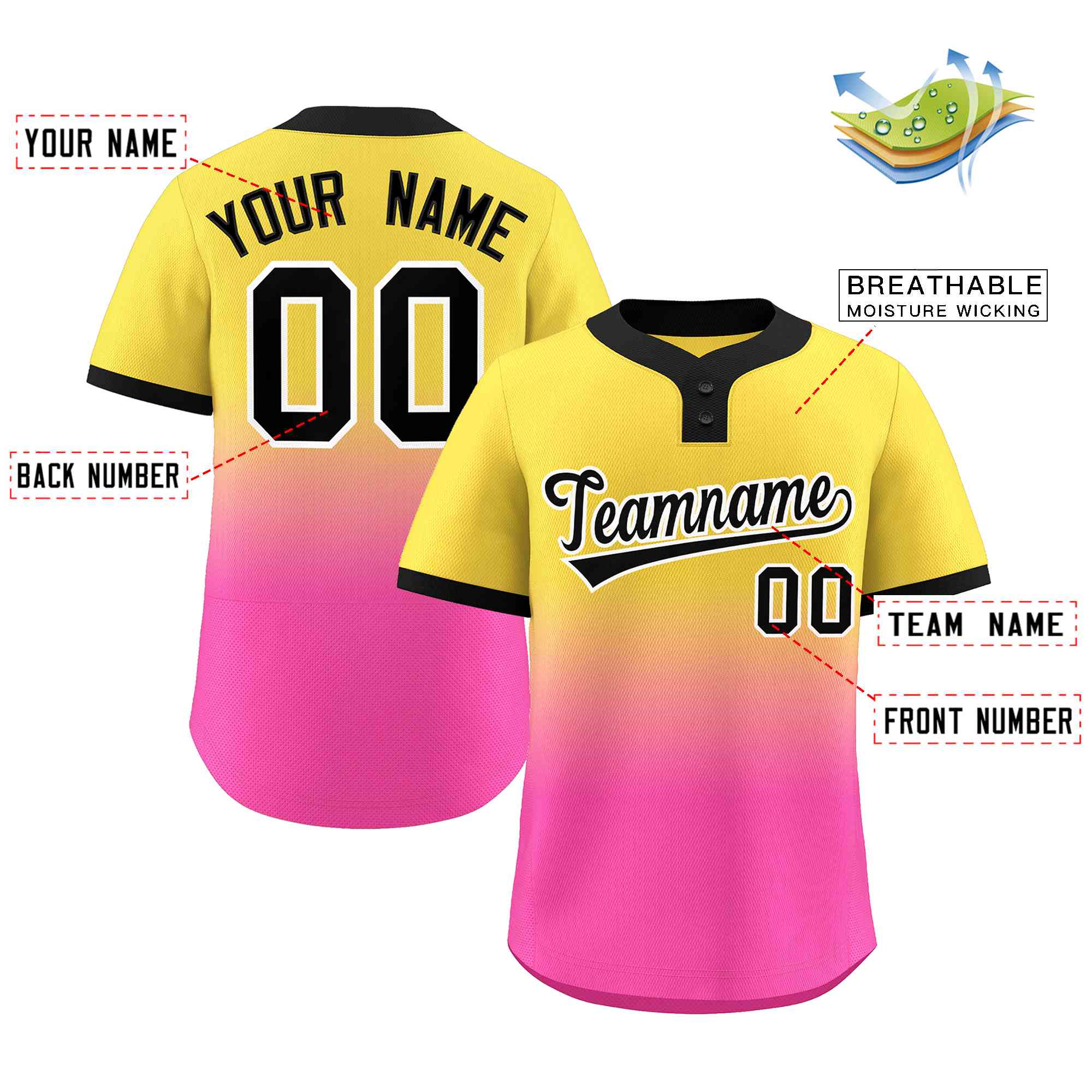 Custom Gradient Fashion Authentic Two-Button Softball Jersey