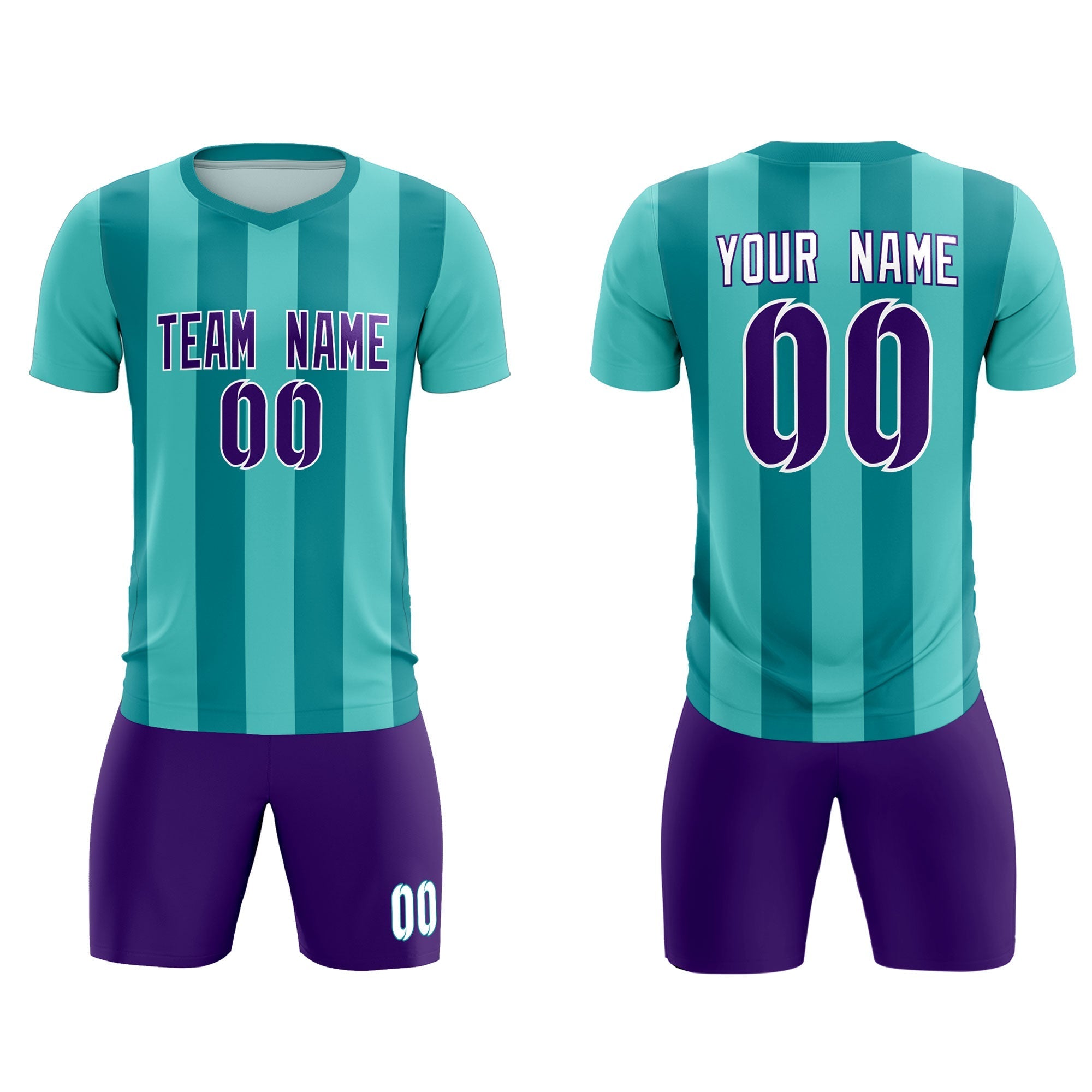 Benutzerdefinierte hellgrüne Aqua-vertikale Streifen, lässiges Outdoor-Fußball-Set-Trikot