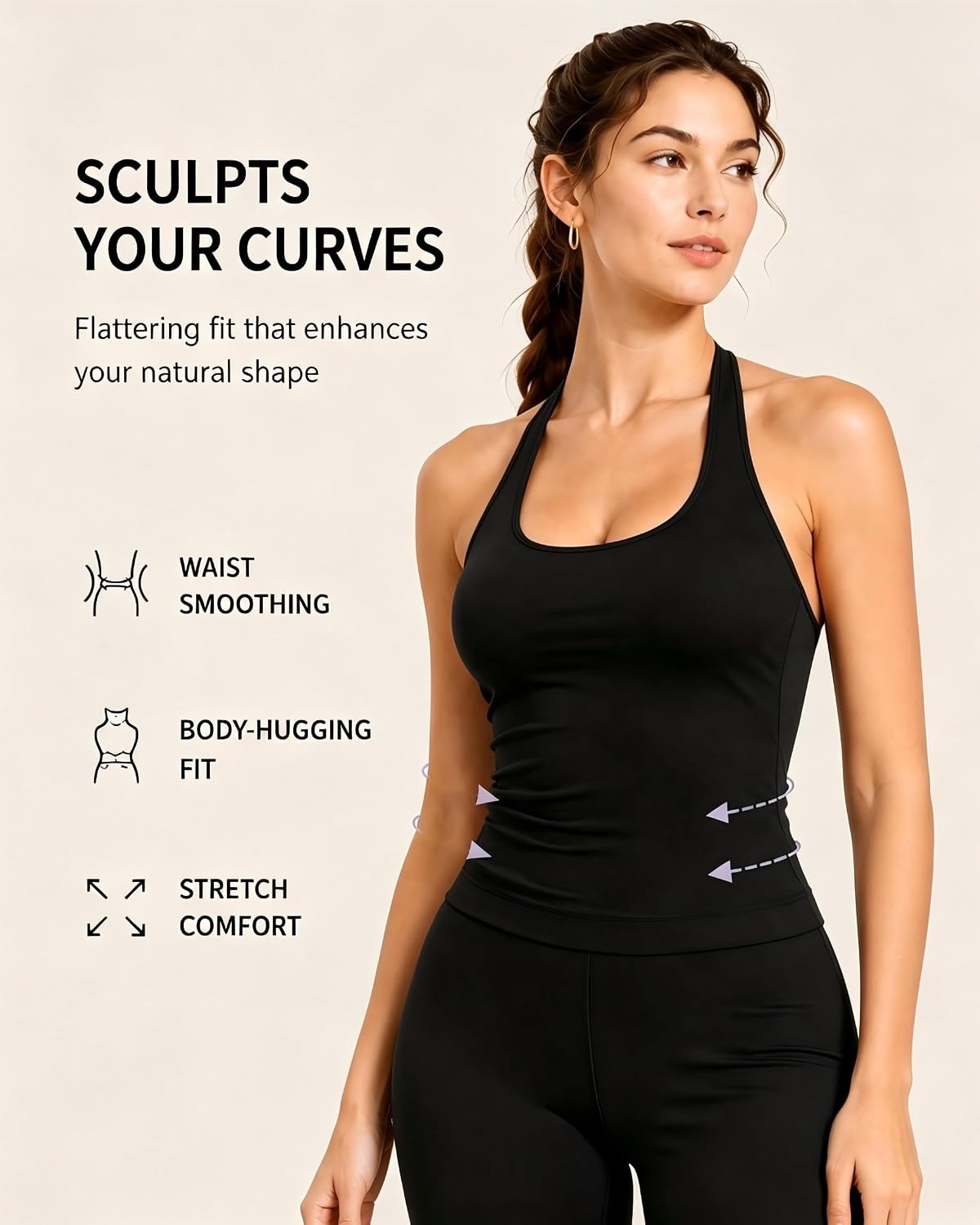 Women's Halter Workout Tank Backless Built in Bra Top