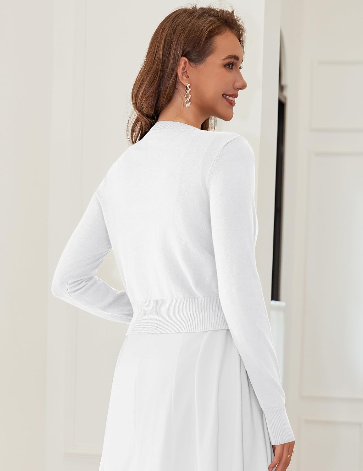 Cropped Cardigan Bolero Shrug for Women Button Down Long Sleeve Knit Sweater Dresses for Jeans XS to