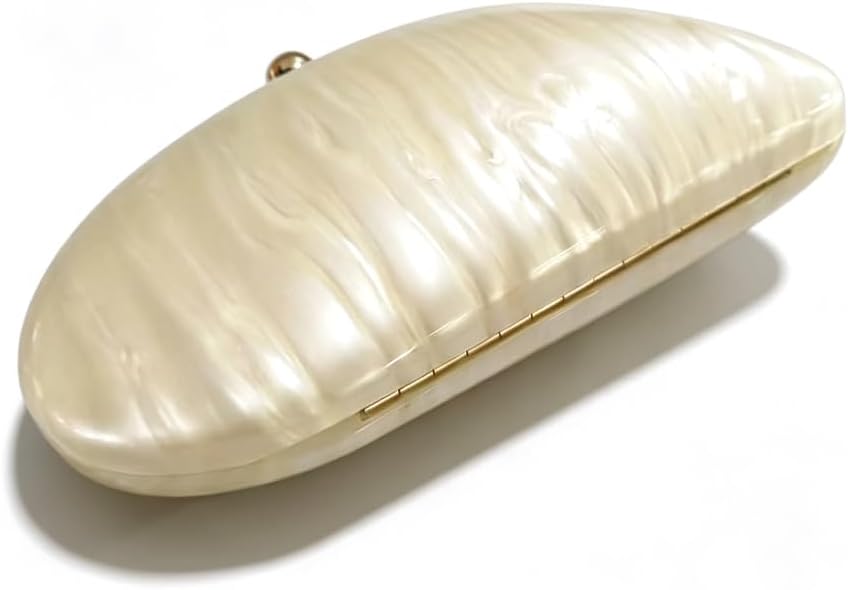 Women's Acrylic Shell Clutch Evening Bag with Gold Chain