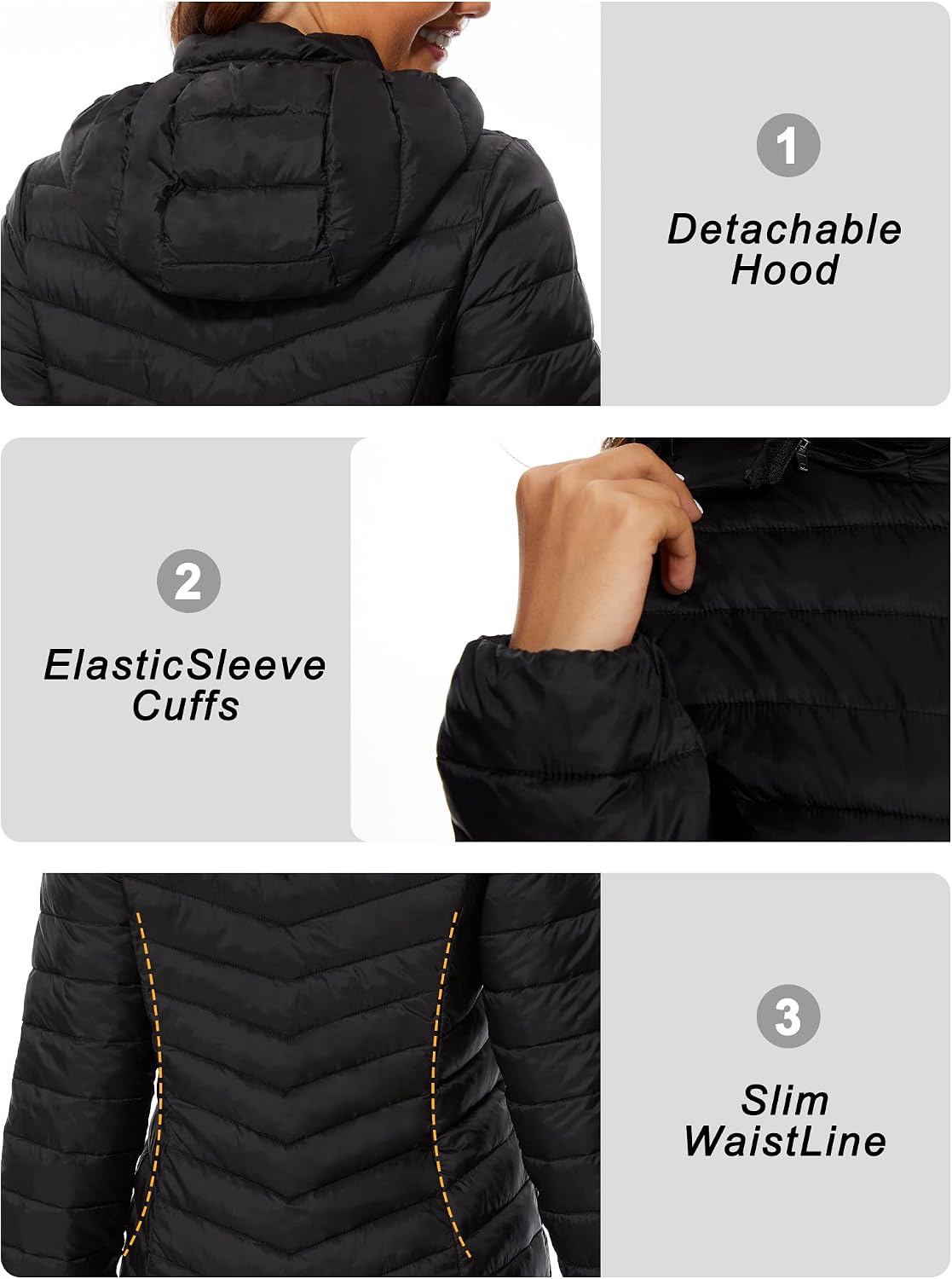 Women's Packable Hooded Puffer Jacket Lightweight Black