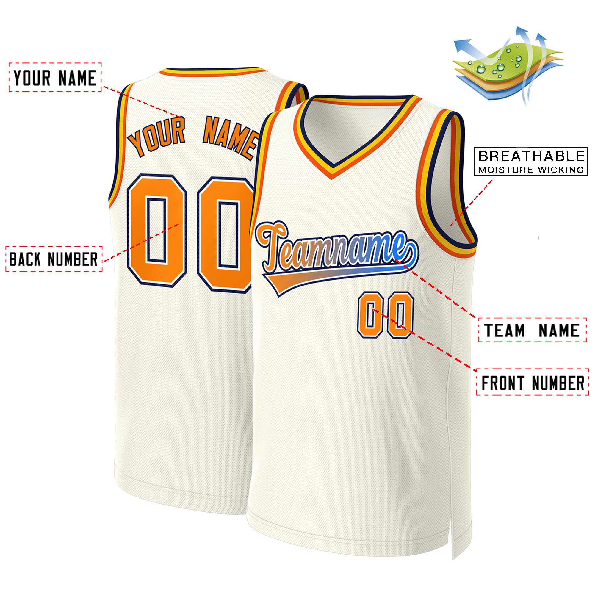 Benutzerdefiniertes Basketballtrikot mit klassischem Farbverlauf und modischen Oberteilen