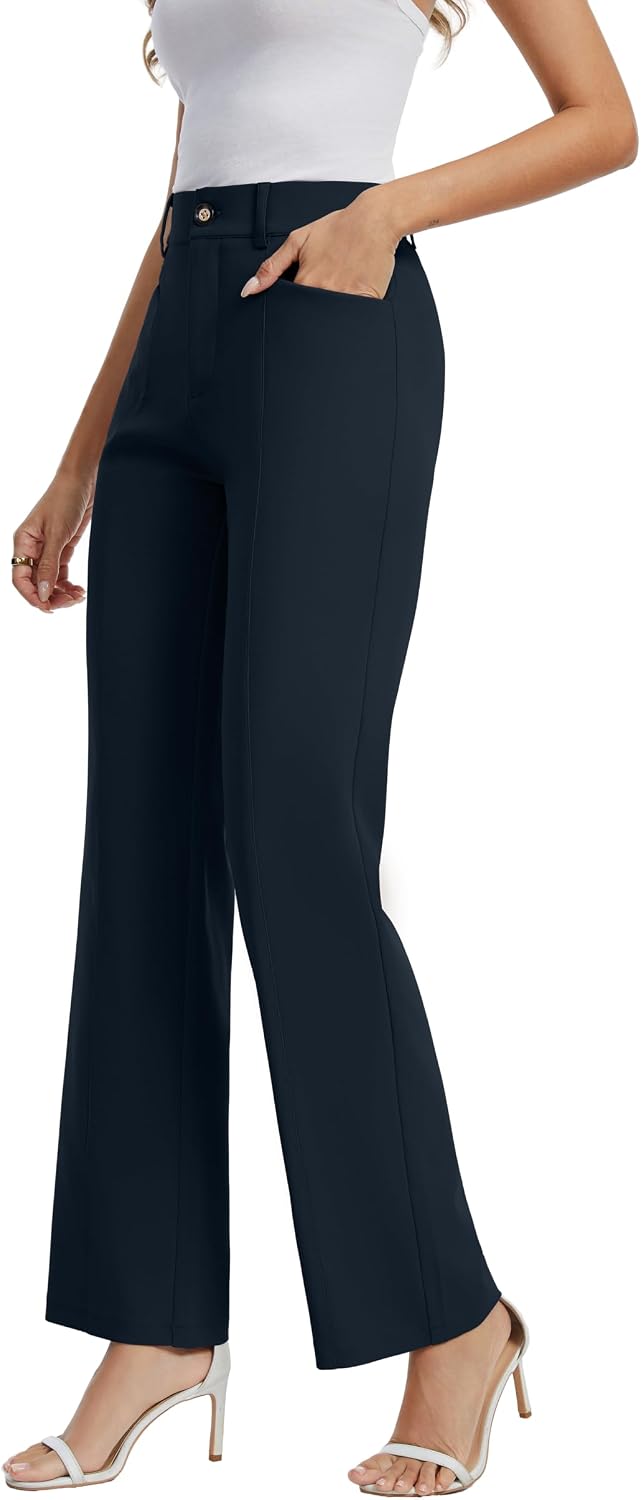 Women's Business Casual Wide Leg Pants High Waisted Dress Trousers Summer Work with Pockets