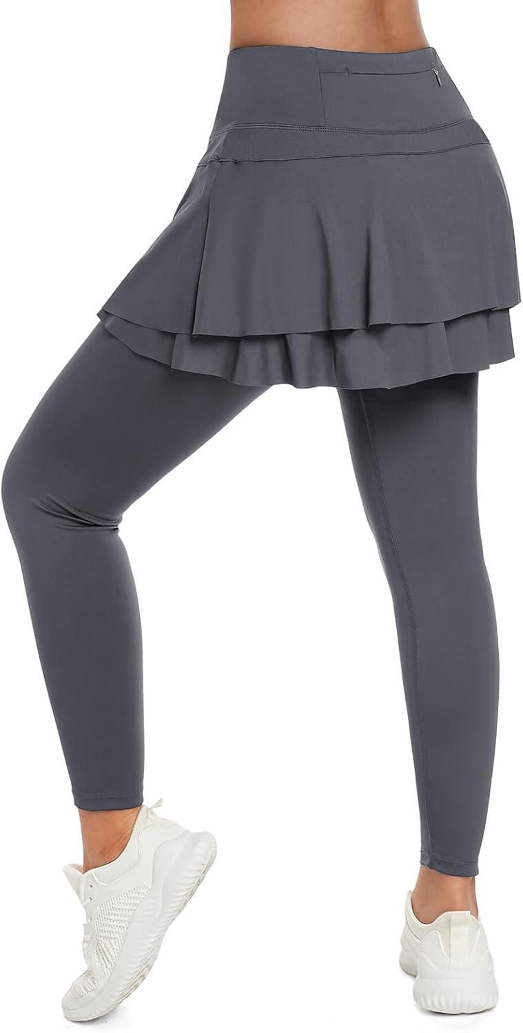 Skirted Leggings for Women Capri Athletic Tennis Skirt with Golf Pickleball Clothes Pockets
