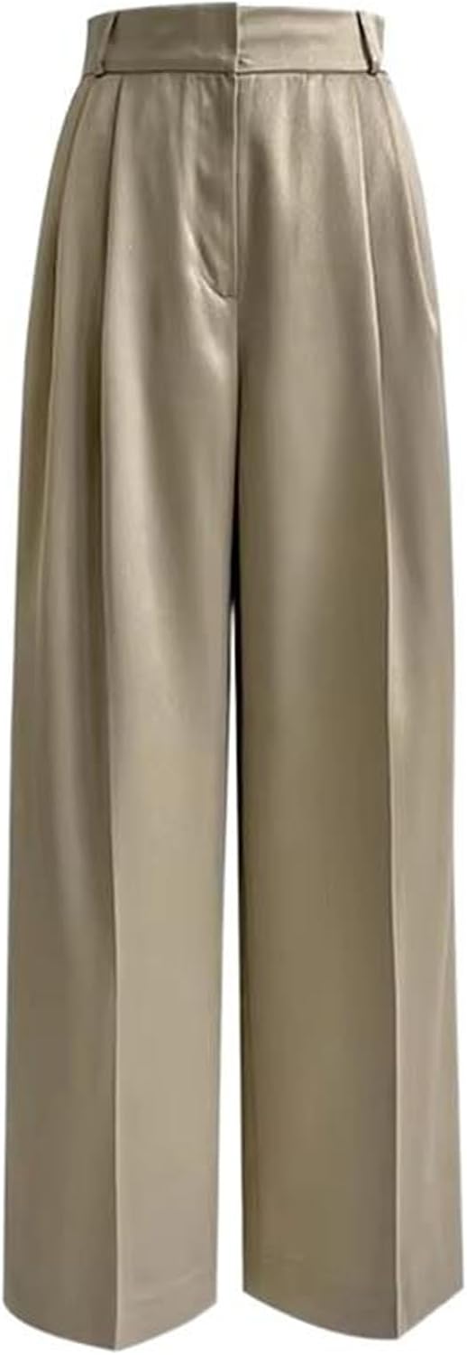 Women's High Waist Straight Trousers Loose Wide Leg Pants with Pockets Spring
